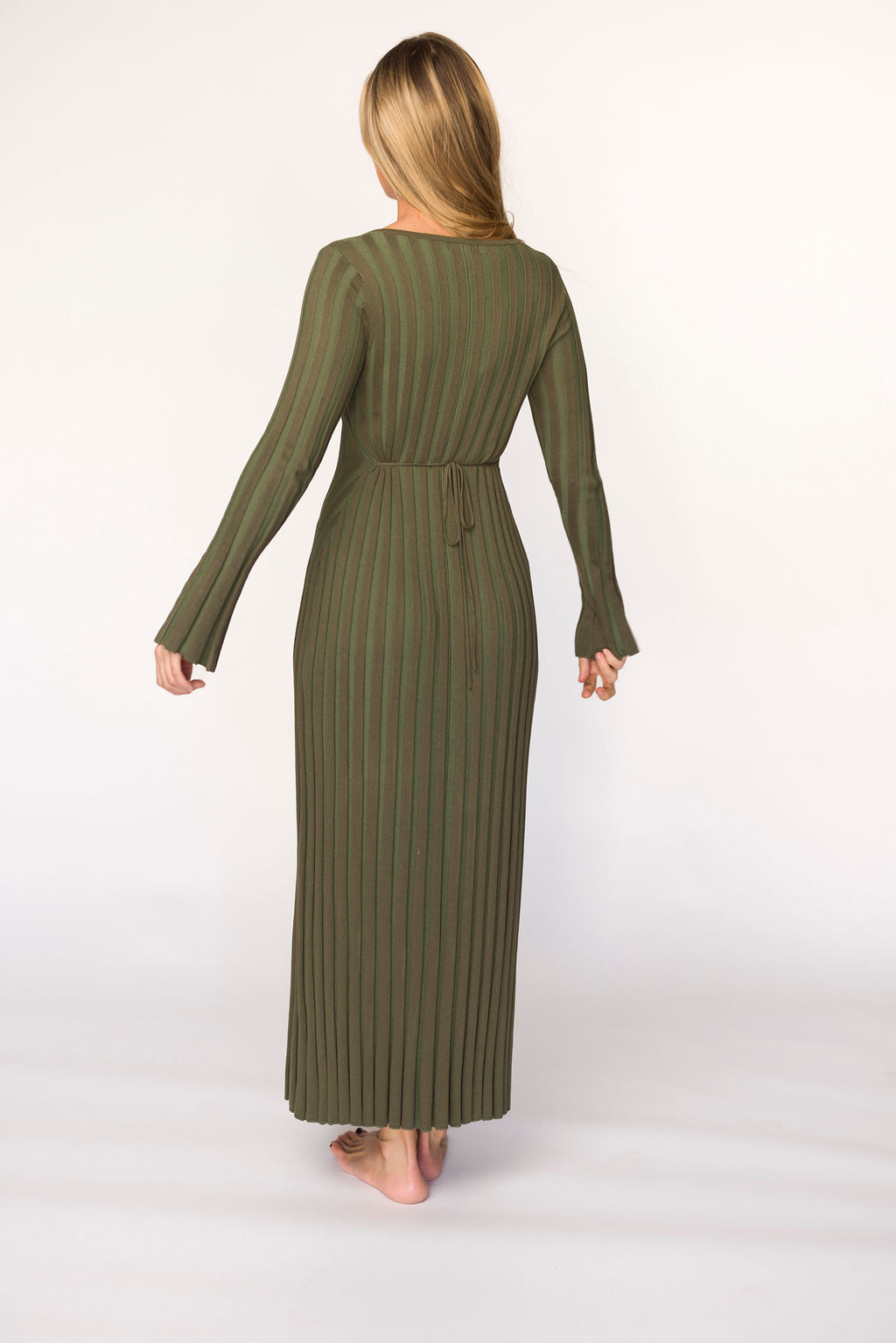 Hadley Long Sleeve V Neck Knit Maxi Dress in Olive - Bump Friendly Maternity Dress for Pregnancy, Nursing & Postpartum | Comfortable Stretchy Fabric for Casual Wear, Date Night & Special Occasions