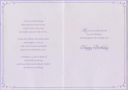 Elegant White Table and Chairs in Lush Garden Purple Birthday Card for Sister - Perfect for Birthday Wishes, Sister's Day & Special Occasions