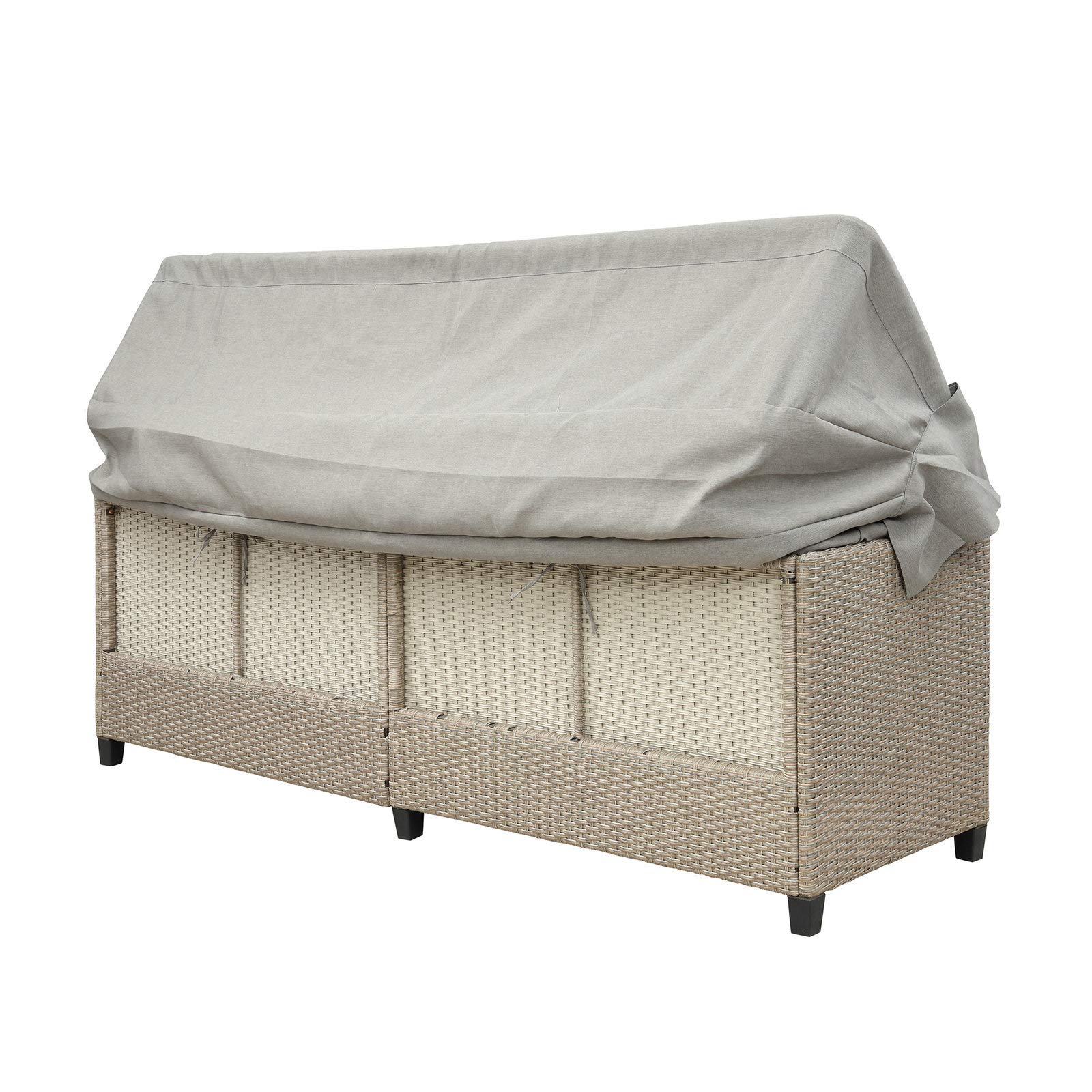 4-Piece Outdoor Patio Furniture Set with Retractable Canopy - All-Weather Wicker Sofa Set with Soft Cushions & Lift-Top Coffee Table - Perfect for Garden, Backyard, Poolside & Deck Relaxation (Brown)