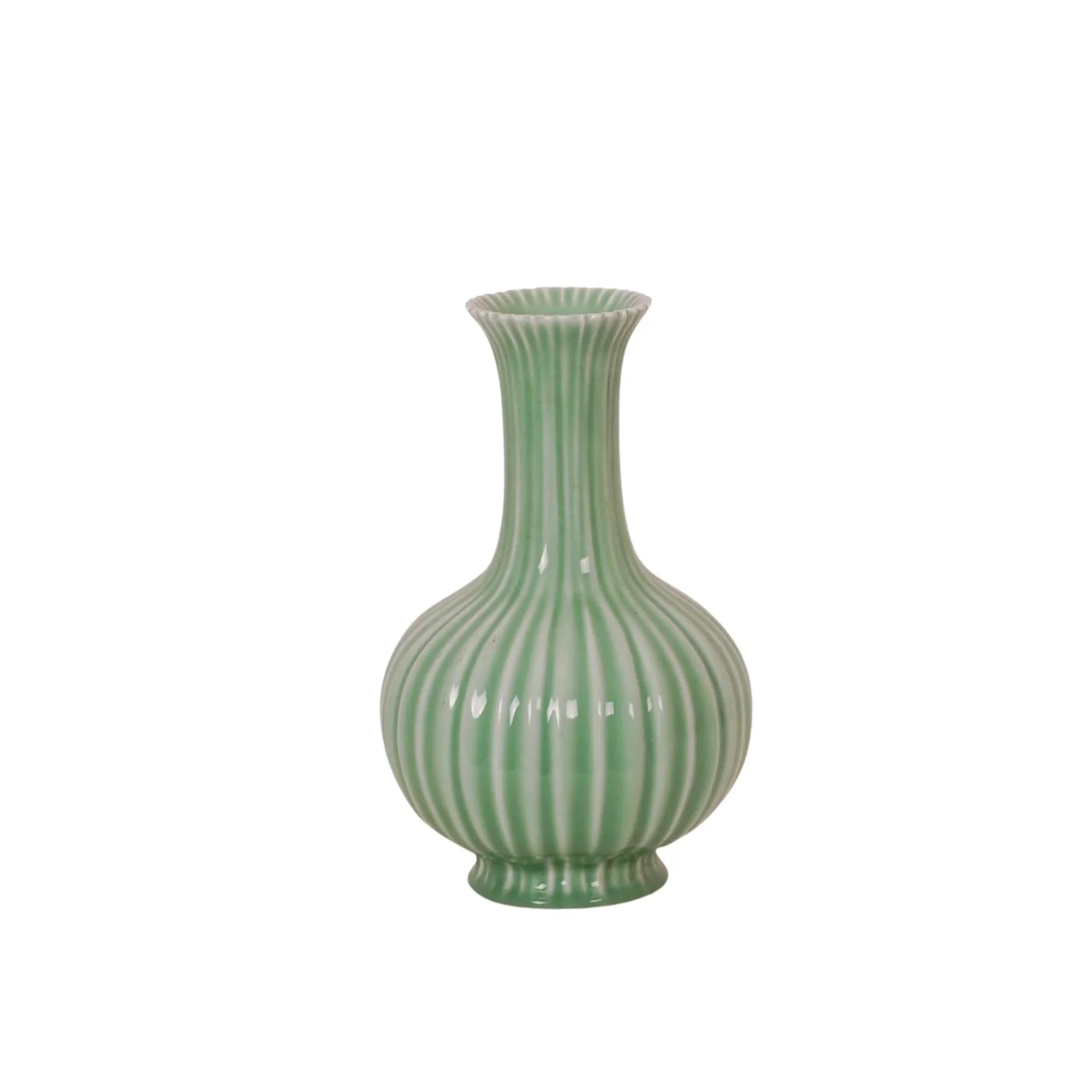Celadon Fluted Vase - Handcrafted Ceramic Home Decor for Living Room, Wedding Centerpiece & Boho Style Interior Design
