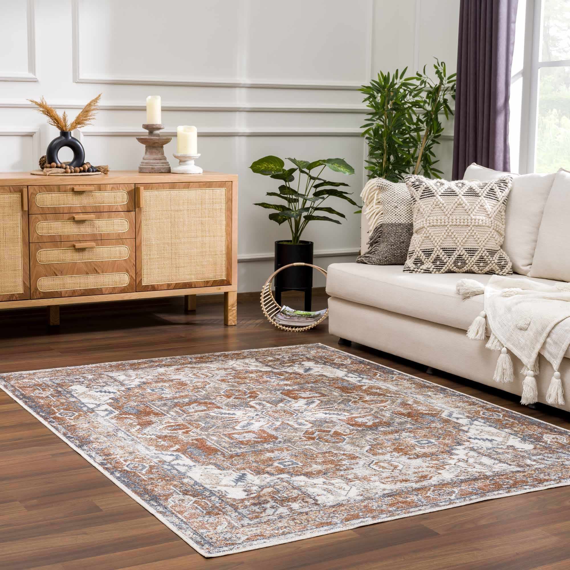 Hauteloom Hera Washable Area Rug - Soft Non-Slip Living Room & Bedroom Carpet - Blue Ivory 2x3 Feet - Perfect for Home, Office, Nursery Decor