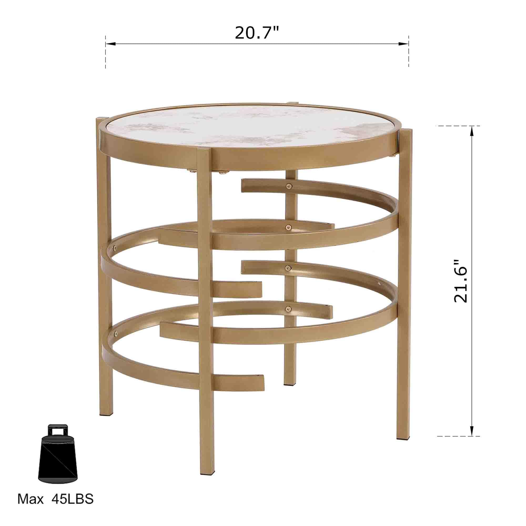 Modern Round Coffee Table & End Table Set of 3 - Gold Metal Frame with Marble Top - Luxury Living Room Furniture for Home & Office - Perfect for Small Spaces, Entertaining Guests & Stylish Home Decor