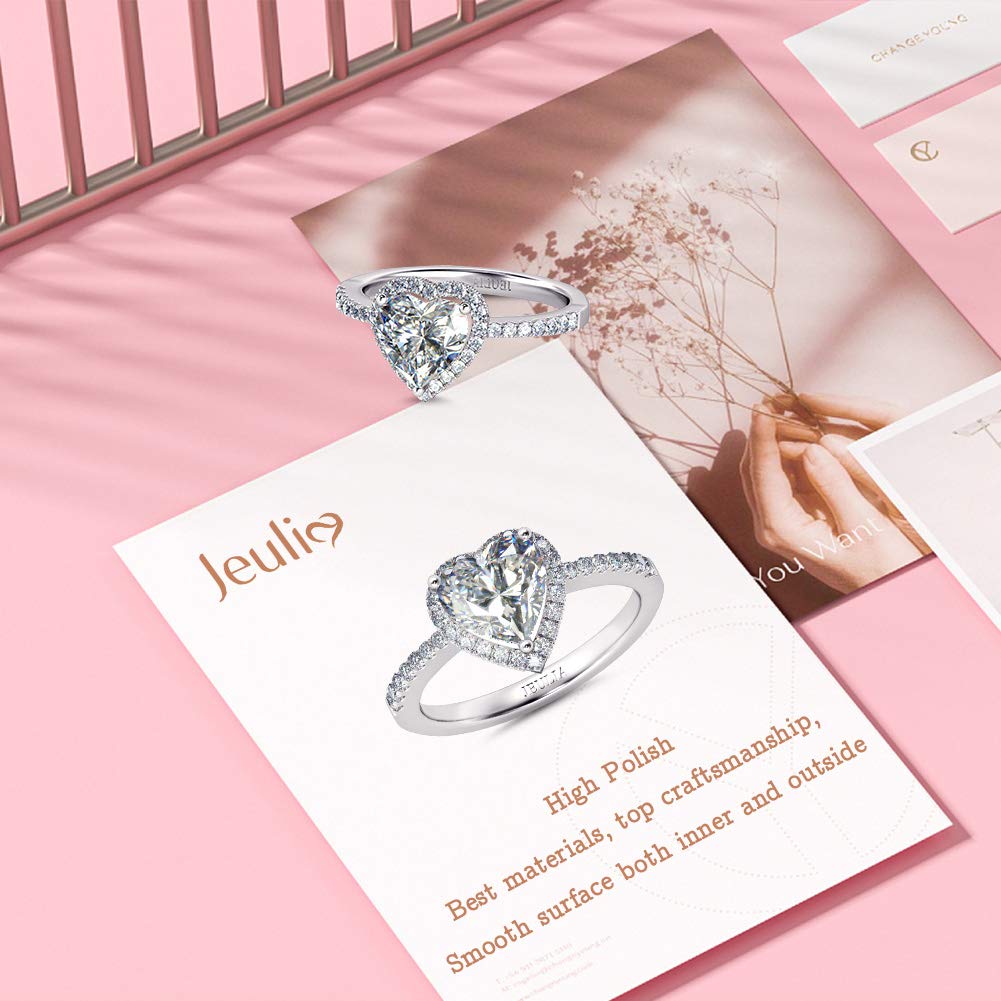 Jeulia 3 Carat CZ Solitaire Engagement Ring - Sterling Silver Heart Cut Halo Bridal Set with Cubic Zirconia - Wedding Band, Promise & Anniversary Jewelry (Includes Gift Box) - Perfect for Proposals, Weddings & Romantic Celebrations