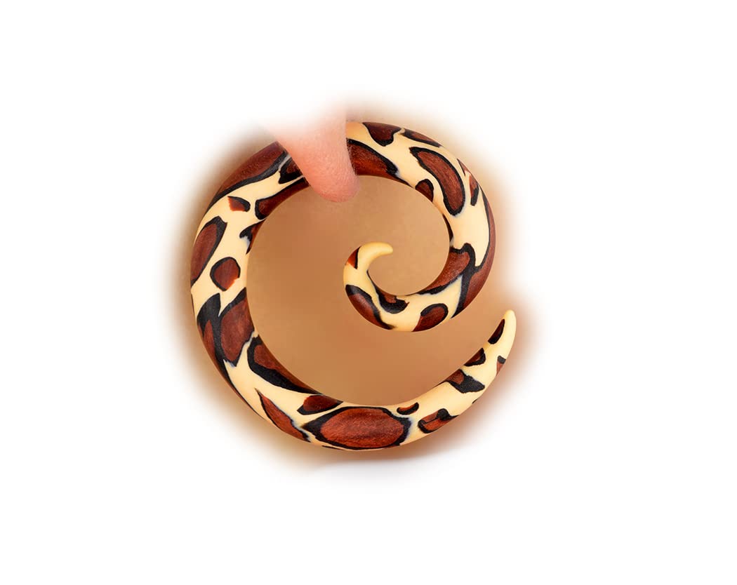 Leopard Print Spiral Earrings - Animal Tribal Fake Gauges, Tunnels & Cheater Stretchers for Stretched Lobes | Faux Piercing Body Jewelry for Women & Men | Perfect for Parties, Concerts & Boho Fashion