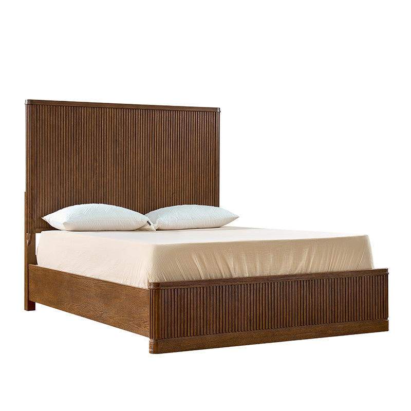 Modern Fluted Solid Wood Bed with Oak Texture – Elegant & Durable Bedroom Furniture for Home Decor | Perfect for Master Bedroom, Guest Room & Apartment