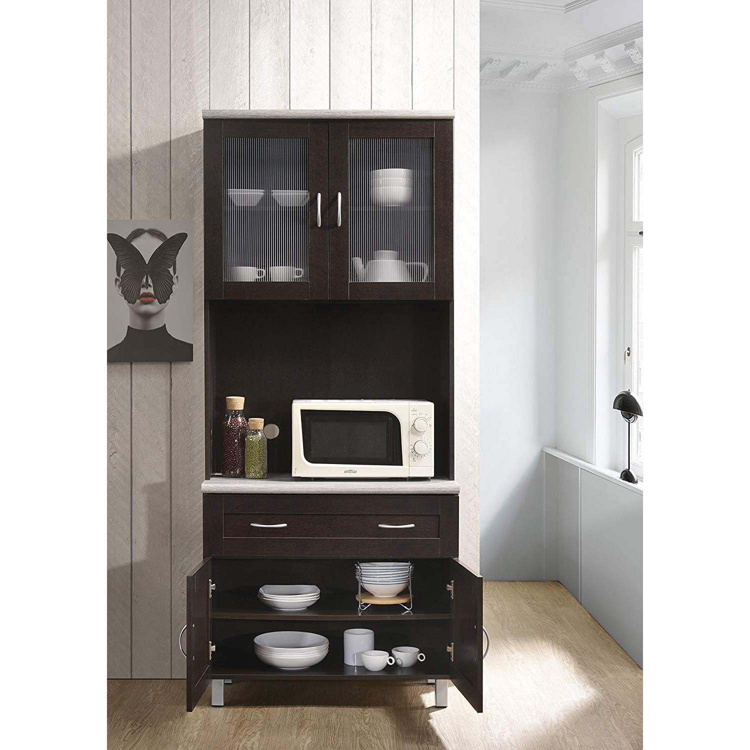 HODEDAH Imported Chocolate Kitchen Cabinet - Modern Storage Solution for Small Spaces, Apartments & Home Organization