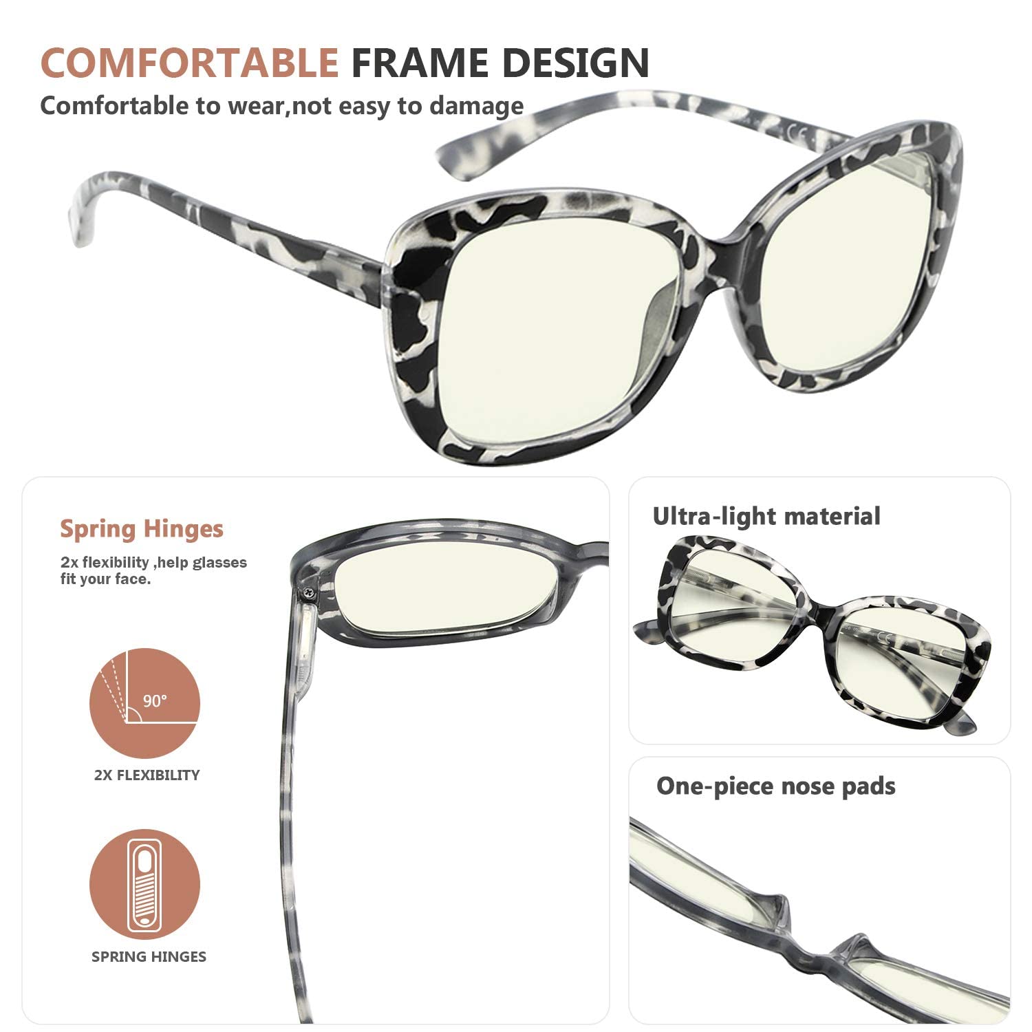 Eyekepper Blue Light Blocking Glasses for Women - Grey Tortoise +0.75 for Computer & Reading