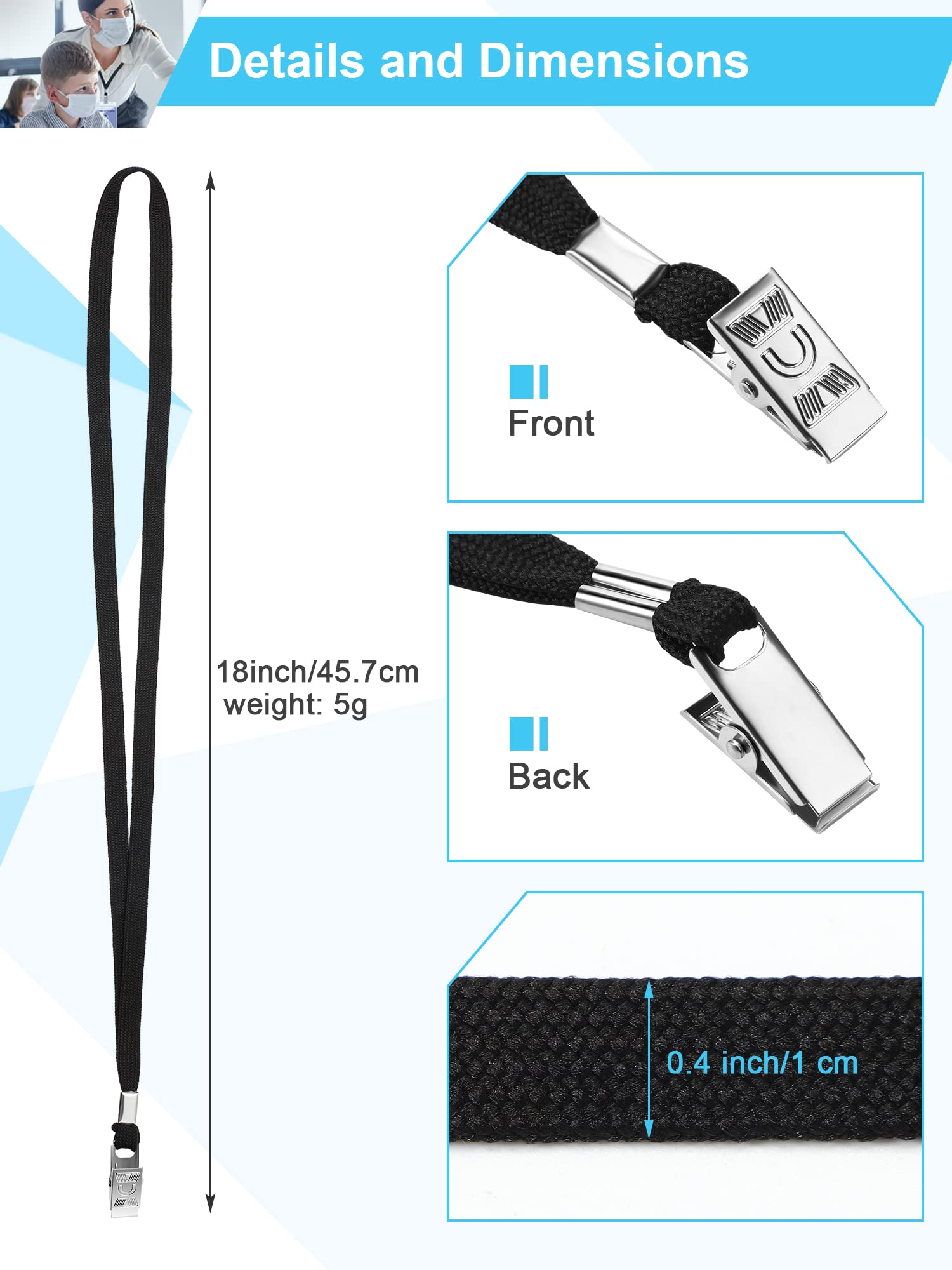 Marspark 200 Black Lanyards with Swivel Hook - ID Badge Holder for Office & School Use