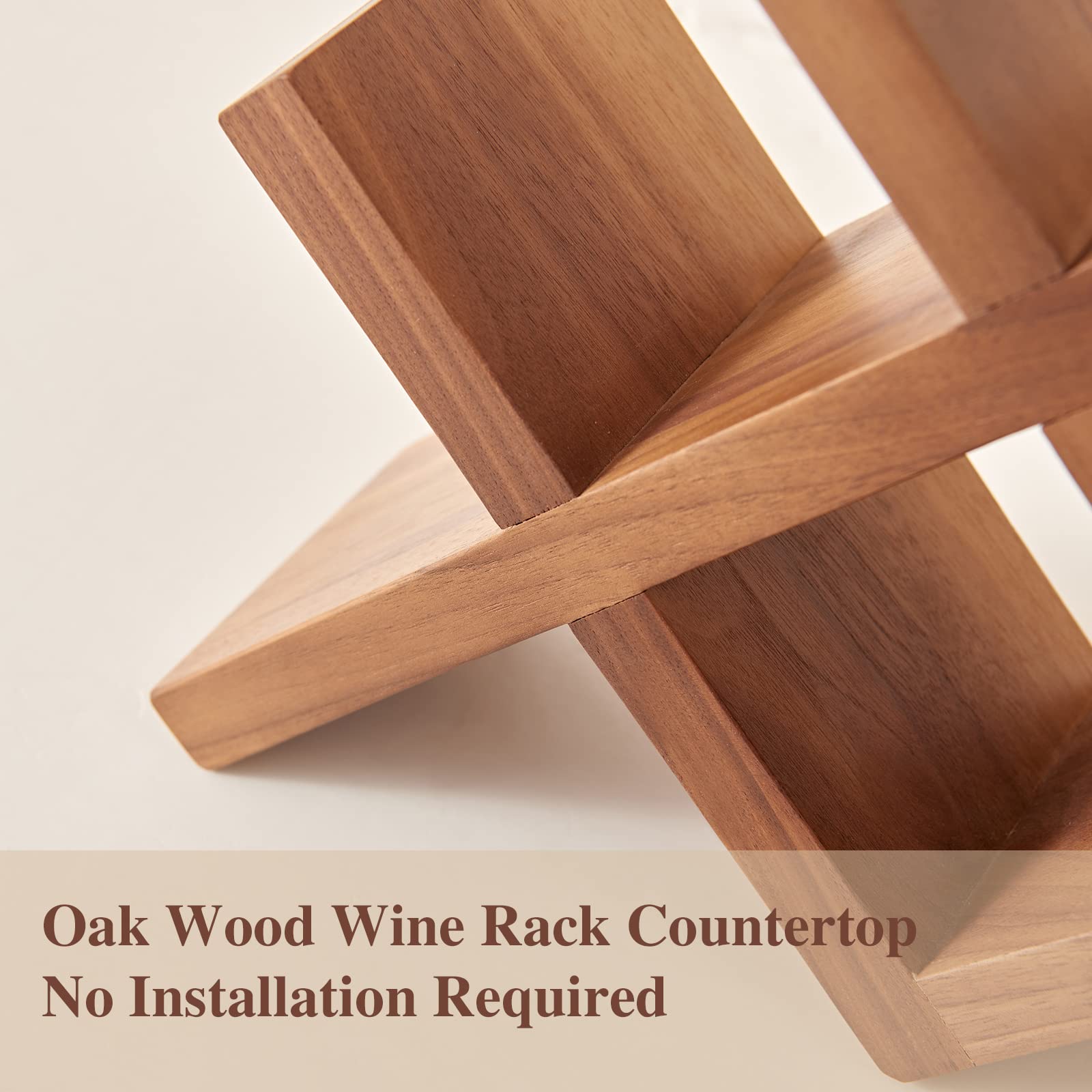 Solid Oak Wood Countertop Wine Rack - 4 Bottle Holder for Wine, Beer & Drinks - Durable Walnut Organizer for Home Bar, Kitchen & Cellar - Perfect for Entertaining & Space Saving Storage