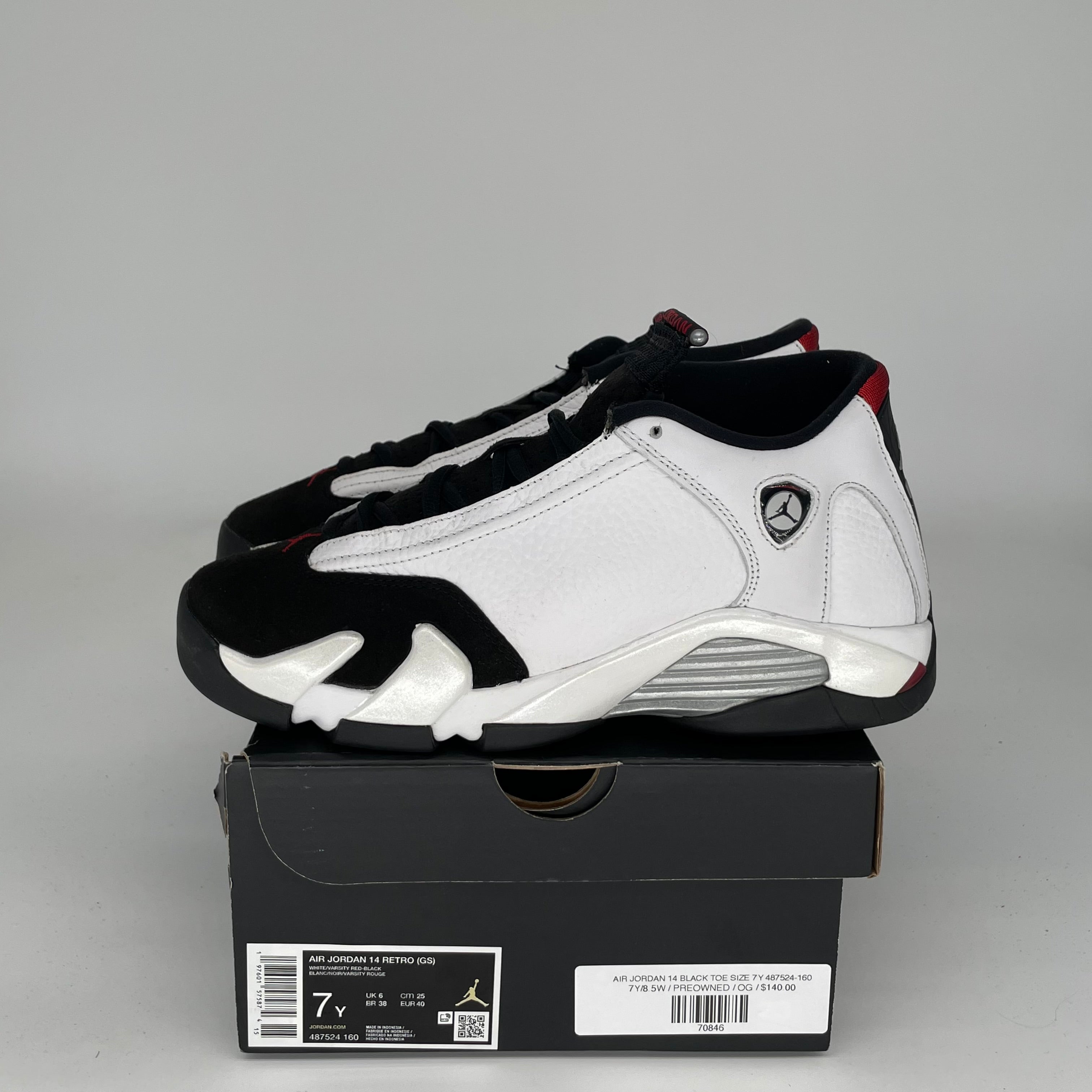 AIR JORDAN 14 Retro Black Toe Basketball Shoes - Size 7Y (487524-160) - Men's & Kids' Sneakers for Sports & Streetwear Fashion