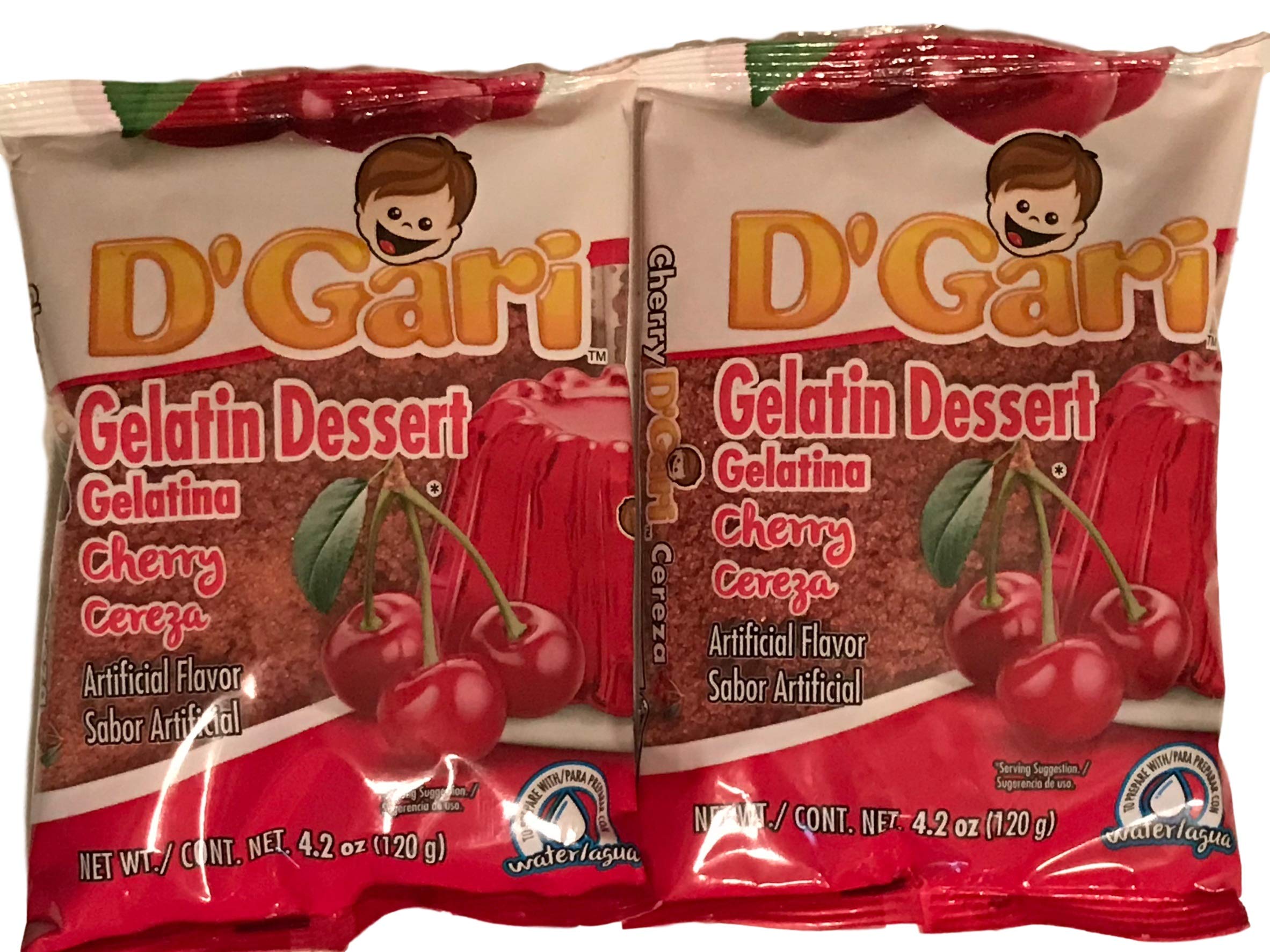D Gari Pack of 2 Cherry Gelatin Mix 4.2oz - Quick & Easy Dessert Powder from Mexico, Just Add Water - Perfect for Parties, Snacks, and Family Gatherings