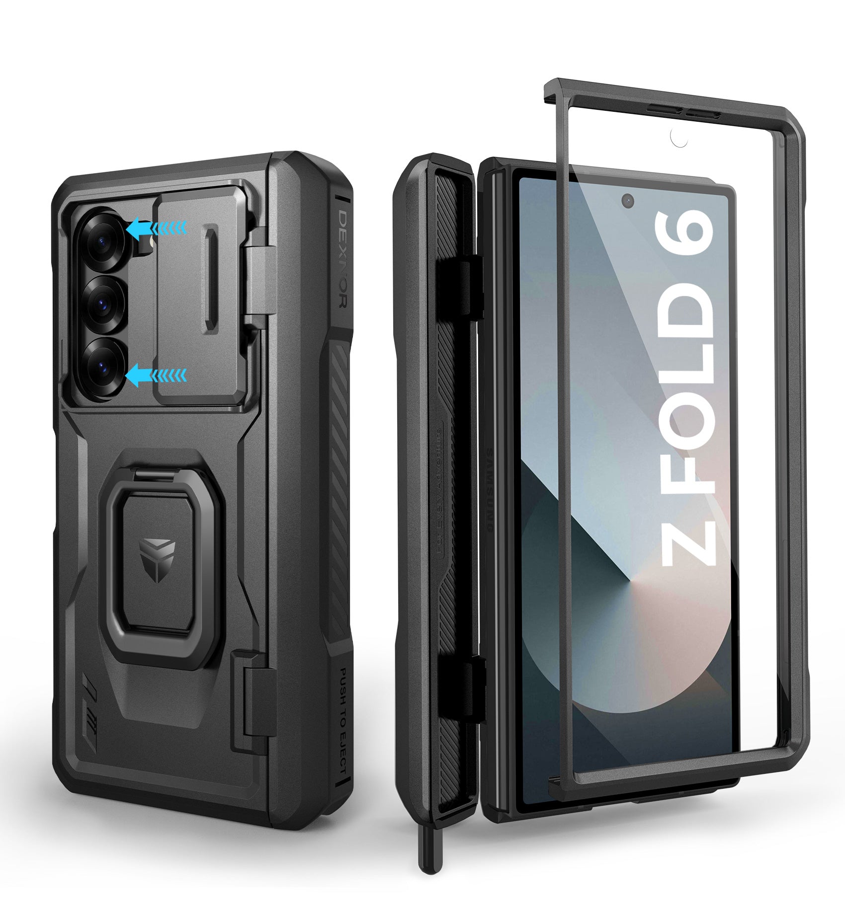 Dexnor Heavy Duty Shockproof Rugged Case for Samsung Galaxy Z Fold 6 with Hinge Protection, Built-in Screen Protector & Kickstand - Perfect for Outdoor Adventures, Work & Travel