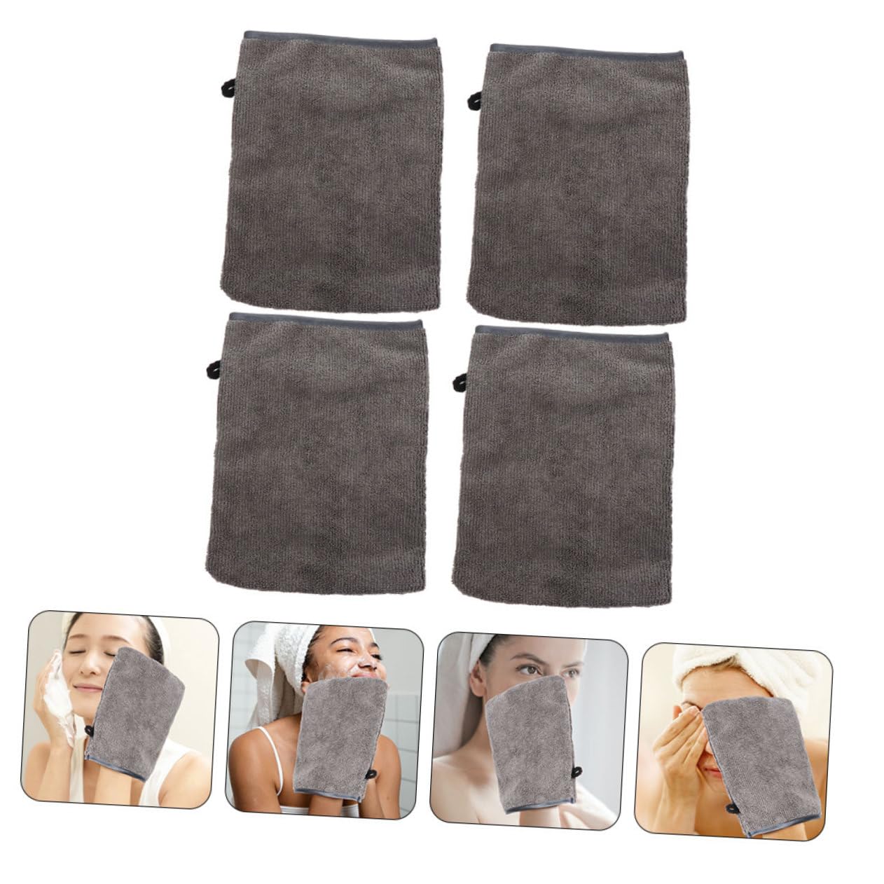 Healeved 4-Piece Fiber Makeup Remover Gloves - Soft Facial Cleansing Mittens for Gentle Exfoliation & Makeup Removal | Perfect for Travel, Daily Skincare & Spa Days