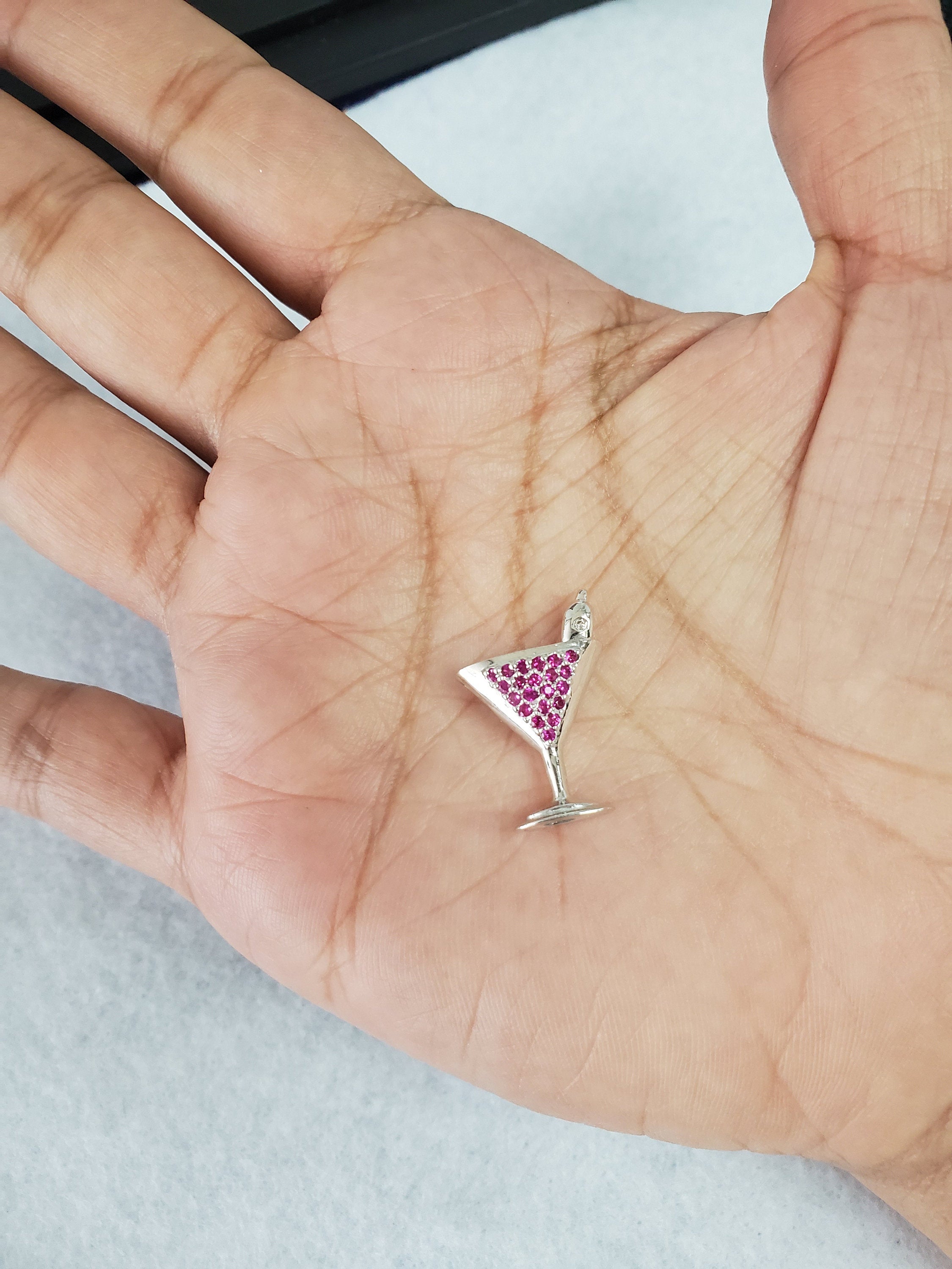 14k White Gold Martini Ruby Necklace - Elegant Dainty Pendant for Women, Perfect for Valentine's Day Gifts, Anniversary, Birthday & Special Occasions