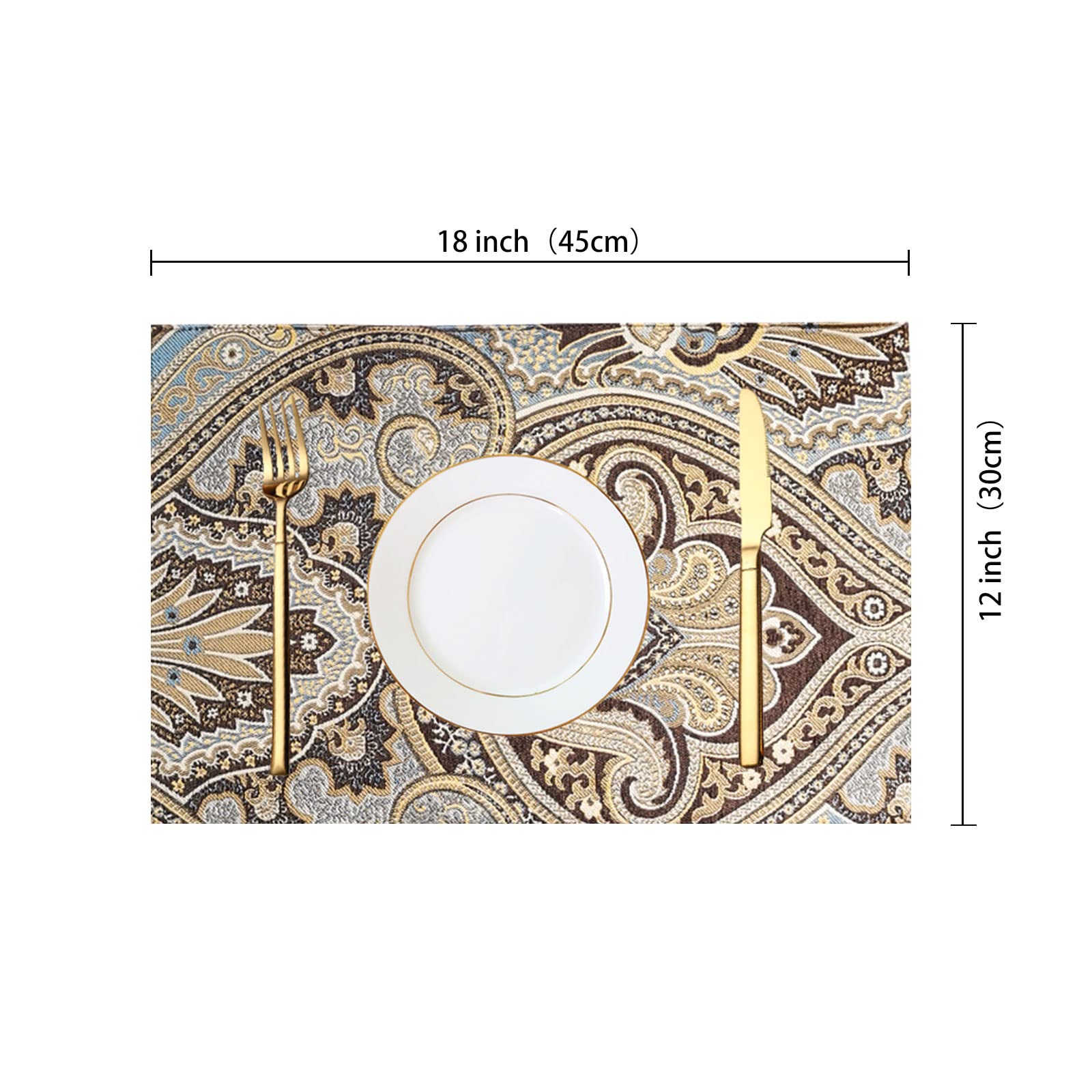 Luxury Retro Fabric Placemats Set of 6 - Machine Washable, Non-Slip & Heat Resistant - Elegant Dining Table Mats for Indoor Use (Coffee Brown) - Perfect for Dinner Parties, Holiday Gatherings & Everyday Meals