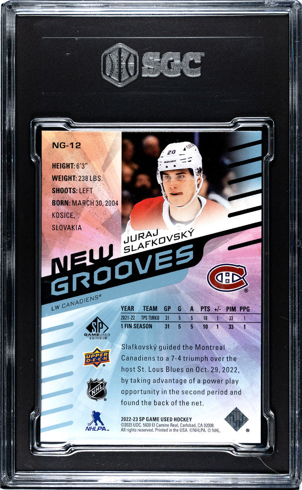 2022-23 Upper Deck SP Game Used Juraj Slafkovsky New Grooves #NG 12 SGC 10 Graded Hockey Card - Perfect for Collectors & Sports Memorabilia Displays