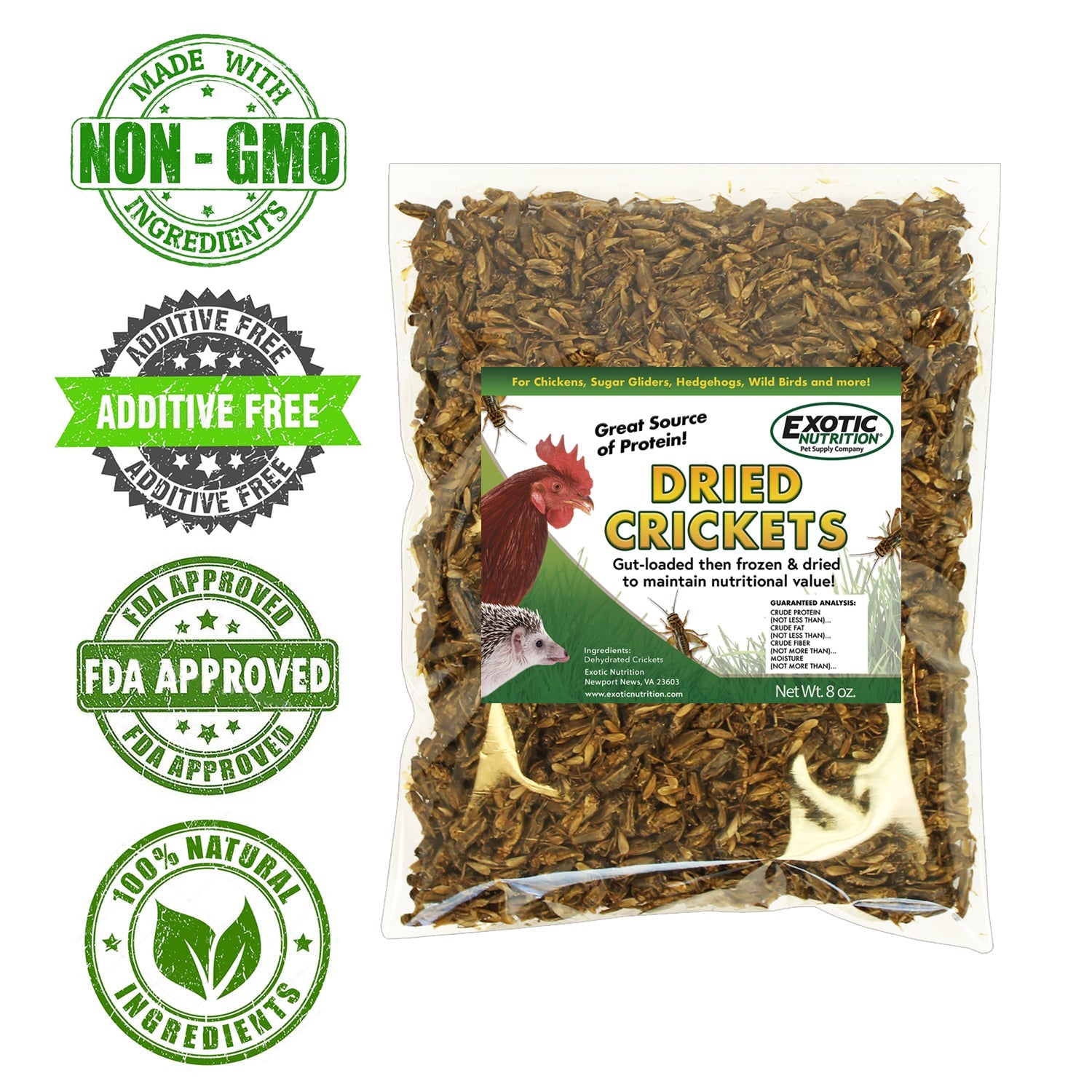 Organic Dried Crickets 8 oz - High Protein Cricket Snacks for Reptiles, Birds & Human Consumption - Perfect for Pet Food, Fishing Bait & Survival Kits