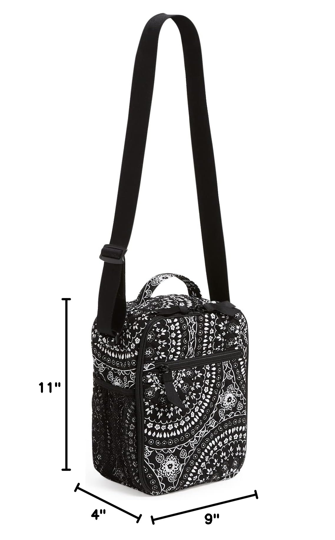 Vera Bradley Women's Cotton Deluxe Lunch Bunch Lunch Bag | Insulated Reusable Lunch Tote for Work, School & Picnics | Black Bandana Medallion Design | One Size Fits All