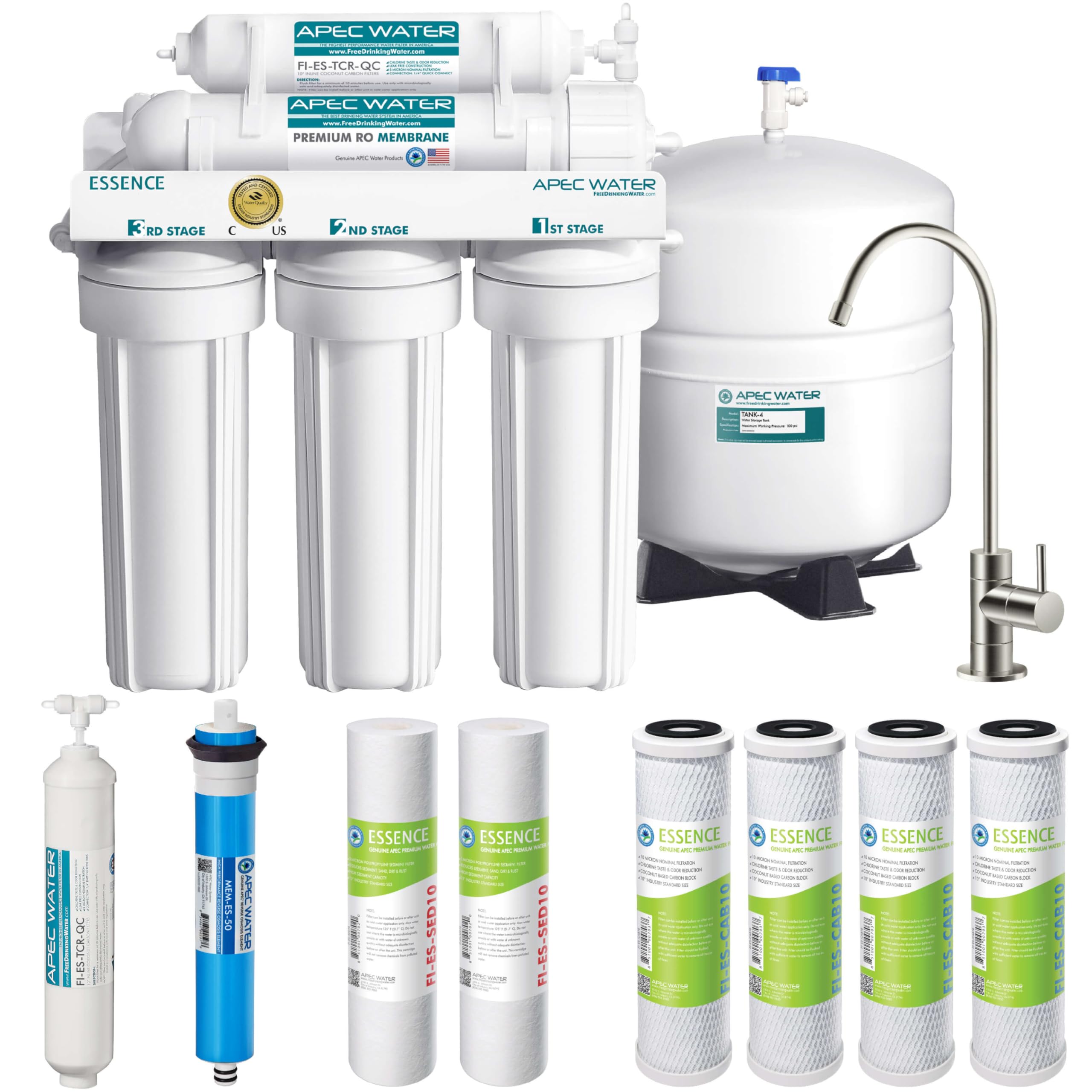 APEC Water Systems ROES-50 Essence Series 5-Stage Reverse Osmosis Water Filter System - WQA Certified, High Capacity Pre-Filter, Ultra Safe Drinking Water for Home & Office Use