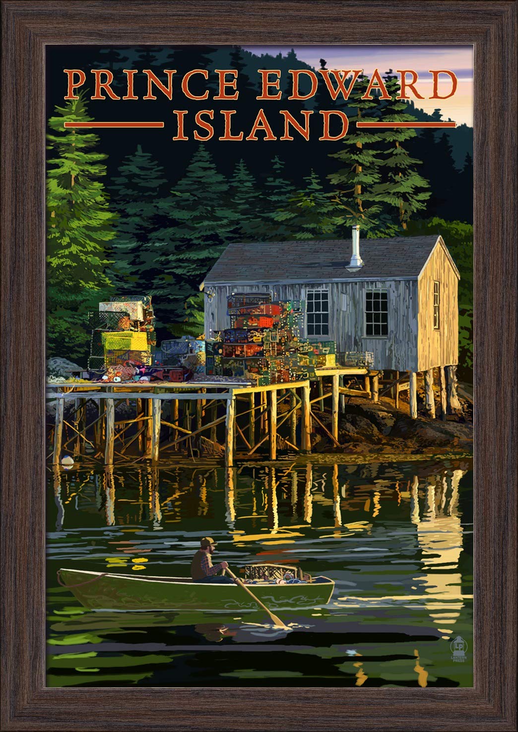 Prince Edward Island Lobster Shack - 12x18 Giclee Fine Art Print in Recycled Wood Frame (Espresso Brown) - Coastal Wall Decor for Living Room, Office & Beach House
