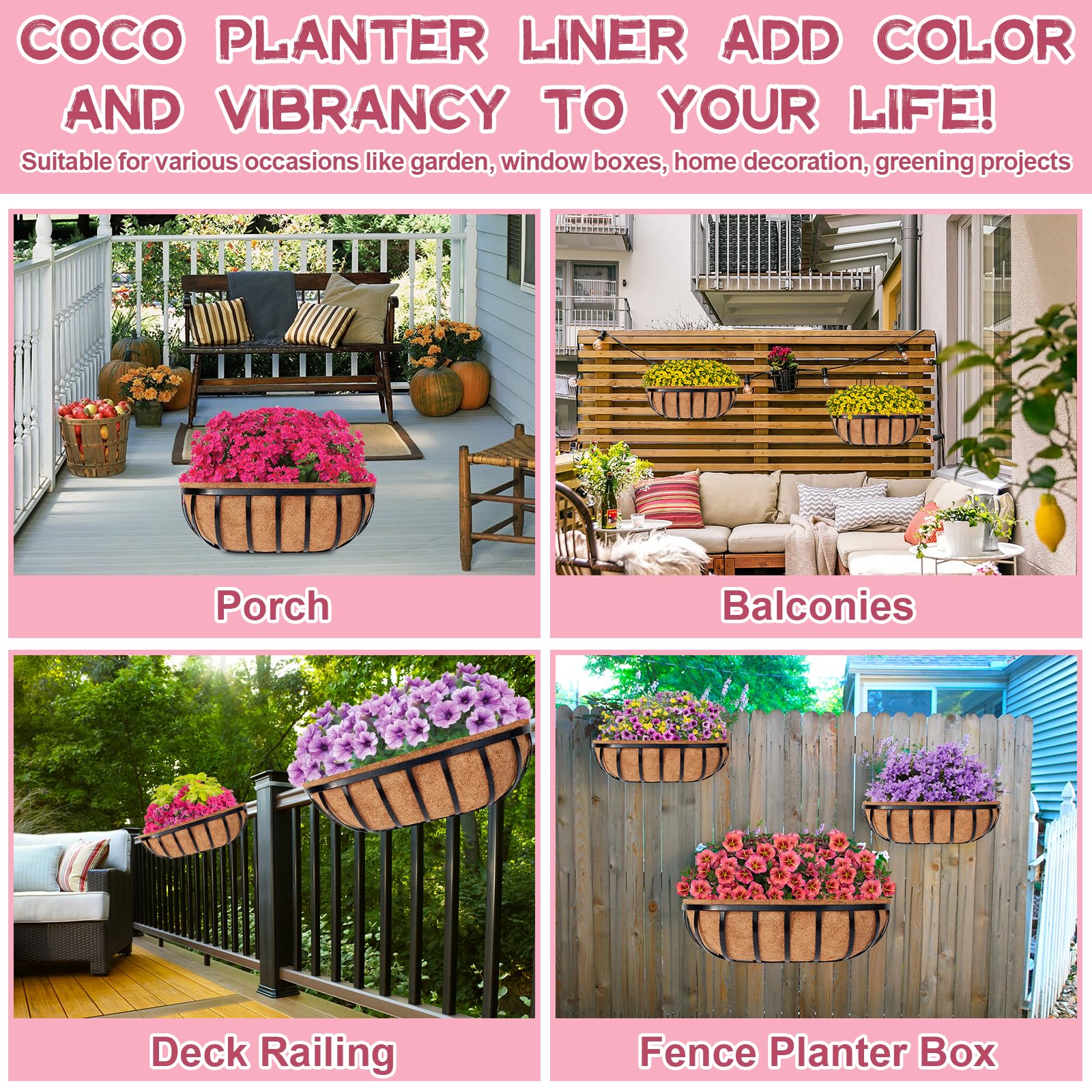 Riare 2 Pack 36 Inch Trough Coco Coir Liners for Planters - Natural Coconut Fiber Replacement Liners for Window Box, Wall Planter & Deck Railing Planters | Indoor/Outdoor Use, Perfect for Balcony Gardens & Urban Greenery