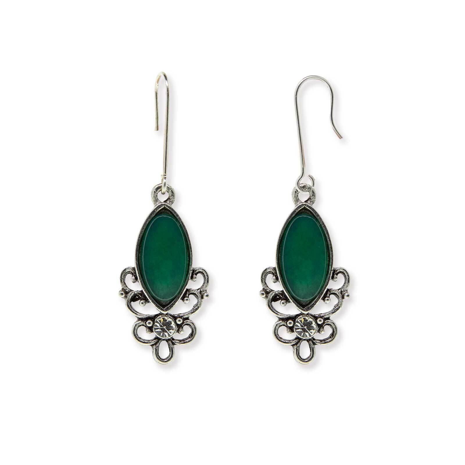 1928 Jewelry Classic Filigree Navette Gemstone Earrings - Vintage Inspired Dangle Earrings for Women - Perfect for Weddings, Parties & Special Occasions