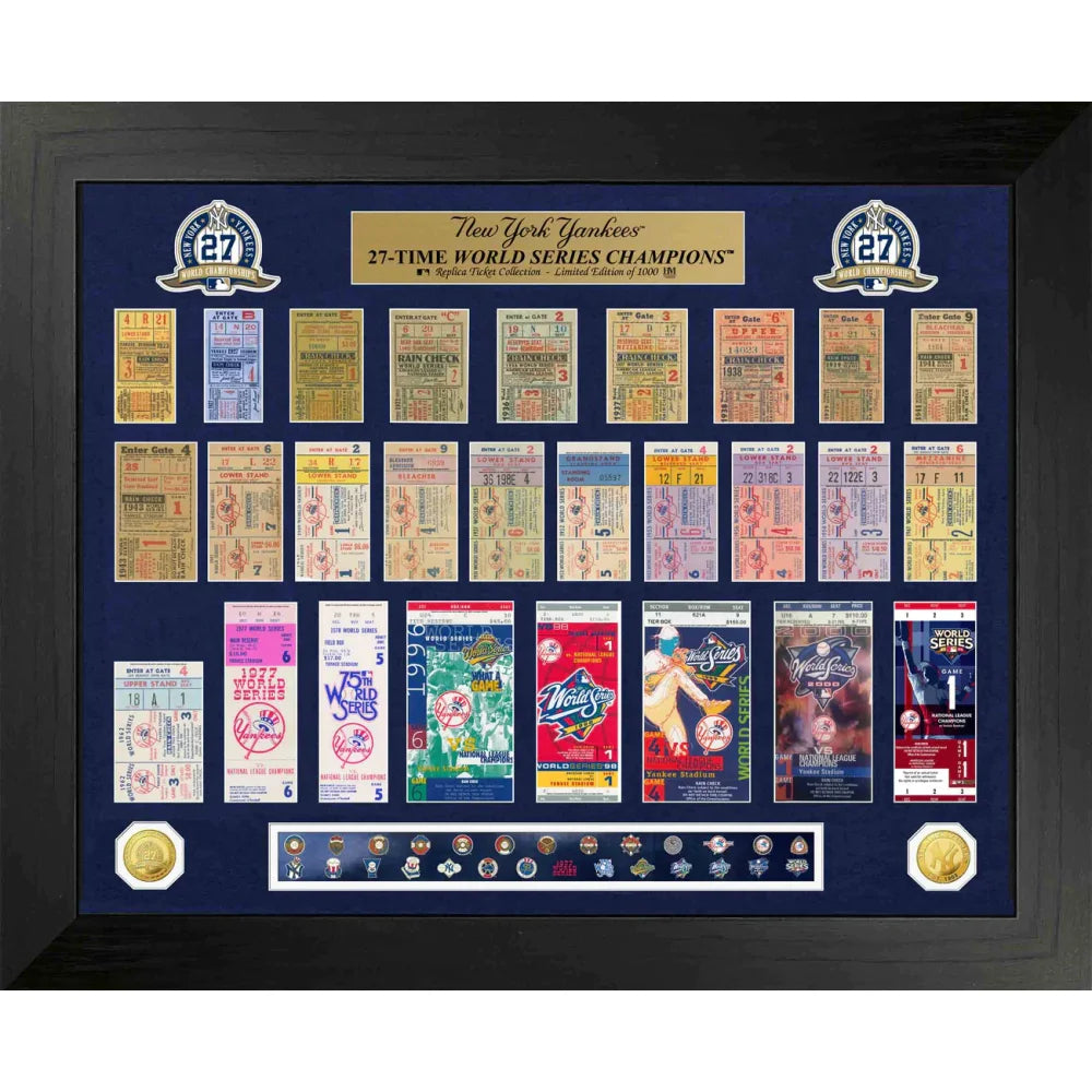 New York Yankees World Series Ticket & Game Coin Collection Framed Memorabilia Display - Perfect for Baseball Fans, Sports Collectors & Man Cave Decor