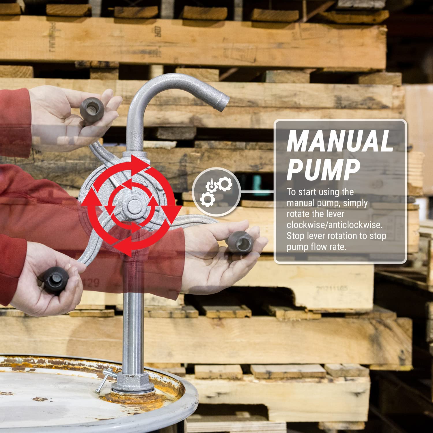 TERA PUMP Heavy Duty Steel & Cast Iron Rotary Hand Pump - 1.3 Gallon Capacity per 20 Rotations for Diesel, Oil & Medium Viscosity Liquids (Not for Water-Based Fluids) - Ideal for Farm Equipment, Industrial Machinery & Fuel Transfer Applications