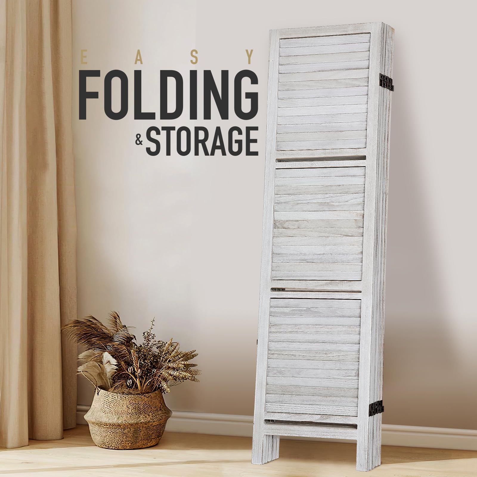 5.6 Ft Tall Wood Room Divider with Shelves - Folding Privacy Screen & Partition Panel for Home, Office, or Studio - Coconut Finish, 5 Panel - Perfect for Creating Separate Spaces in Living Rooms, Bedrooms, or Workspaces