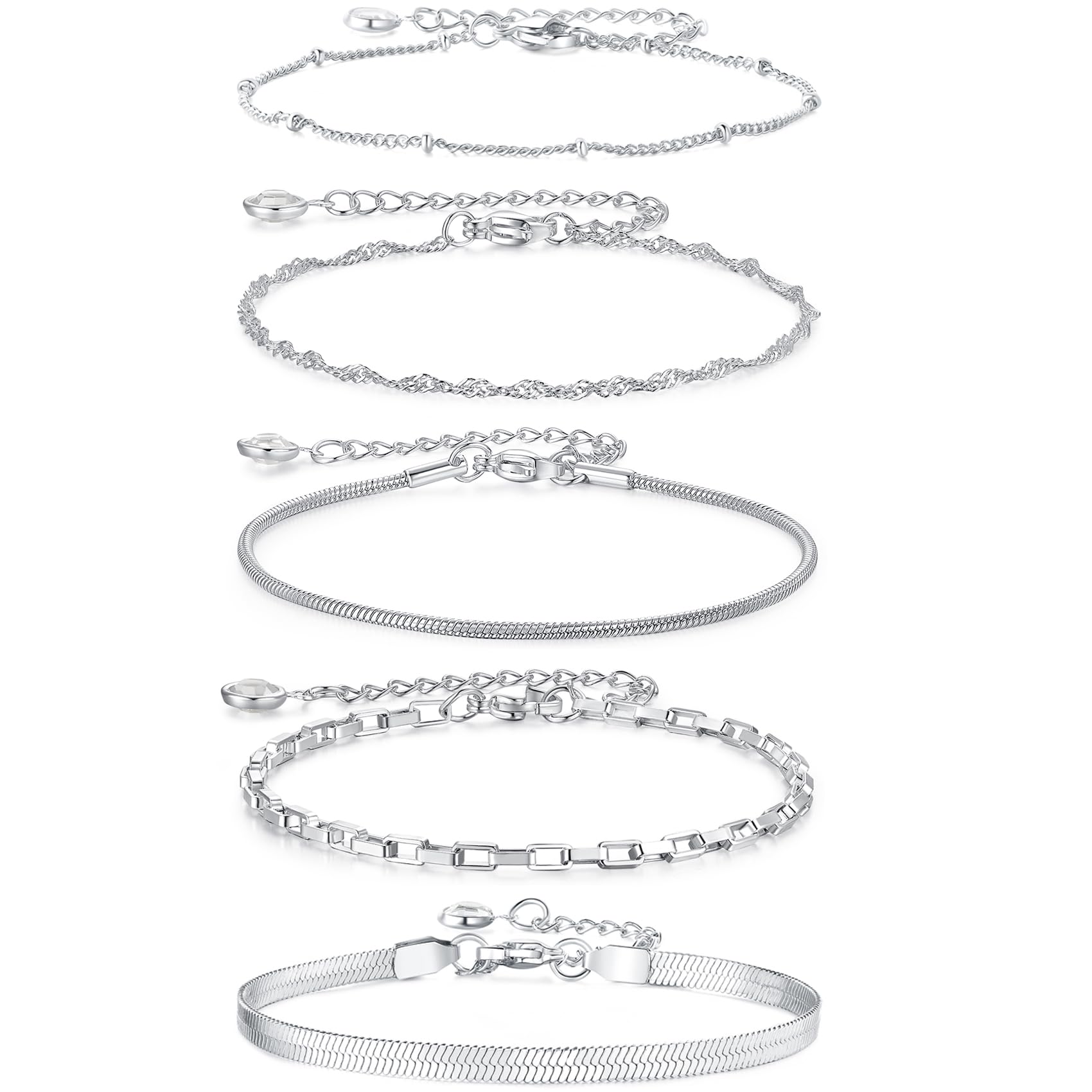 925 Sterling Silver Bracelets for Women & Girls - Stackable Paperclip, Satellite & Rope Chain Adjustable Dainty Jewelry Set | Trendy Gift for Birthday, Anniversary & Everyday Wear