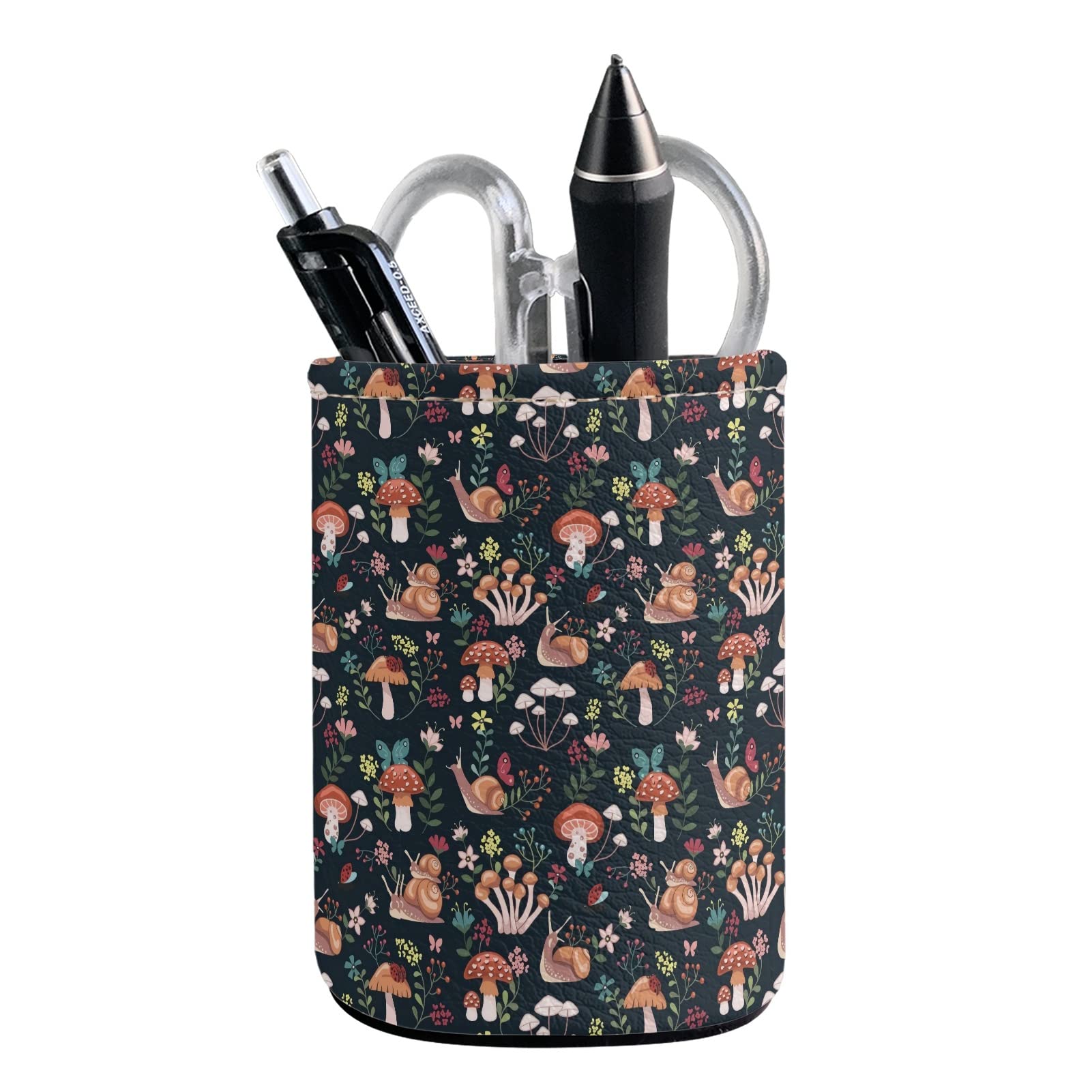 Cute Cartoon Mushroom Print Round Pen Holder - Desk Organizer for Women & Girls, Pencil Cup, Makeup Brush Holder - Perfect for Office, School & Home Decor (Gift Idea)