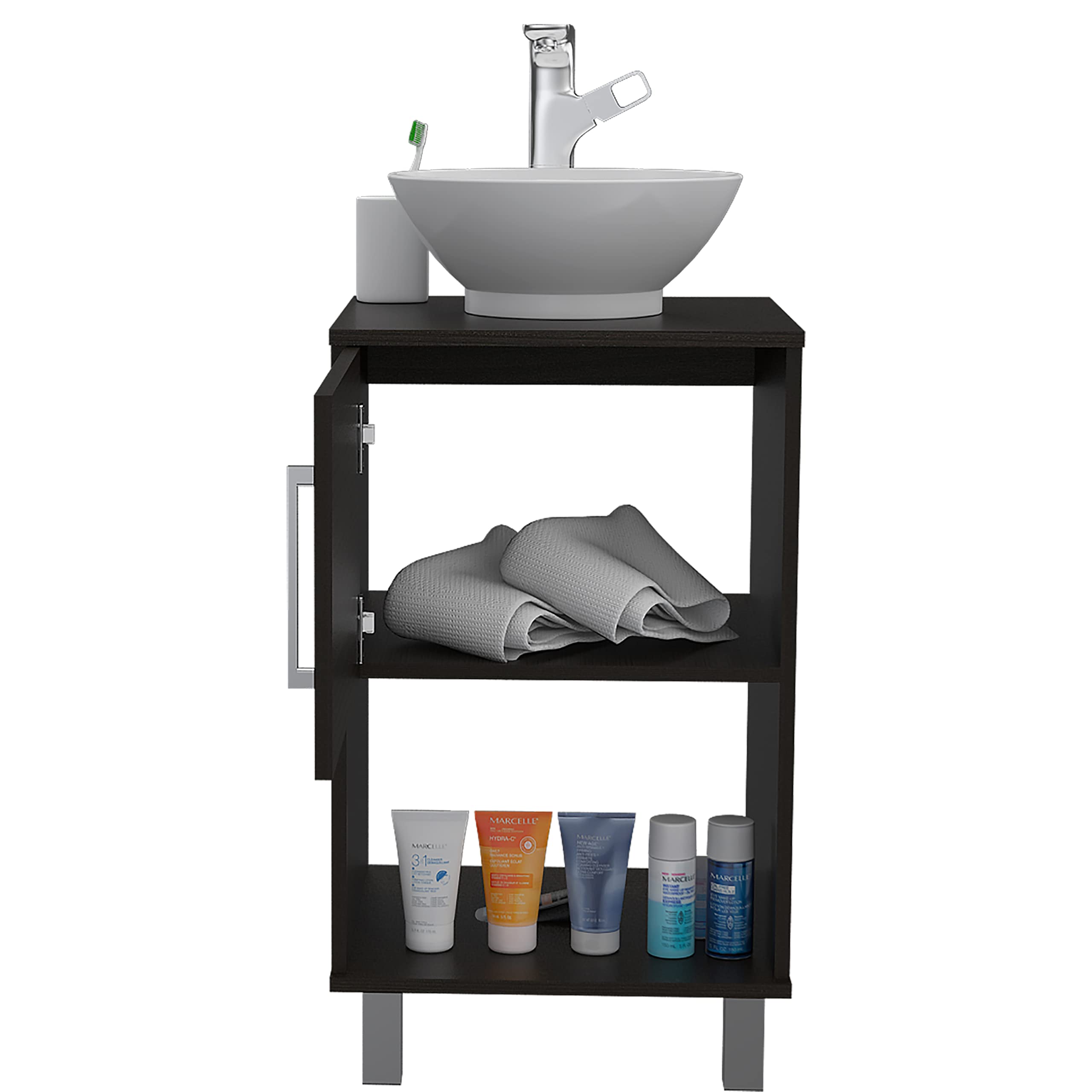 Pittsburgh Single Bathroom Vanity with 1 Open Shelf & Single Door Cabinet - Black Finish for Modern Bathroom Decor | Perfect for Small Spaces & Guest Bathrooms