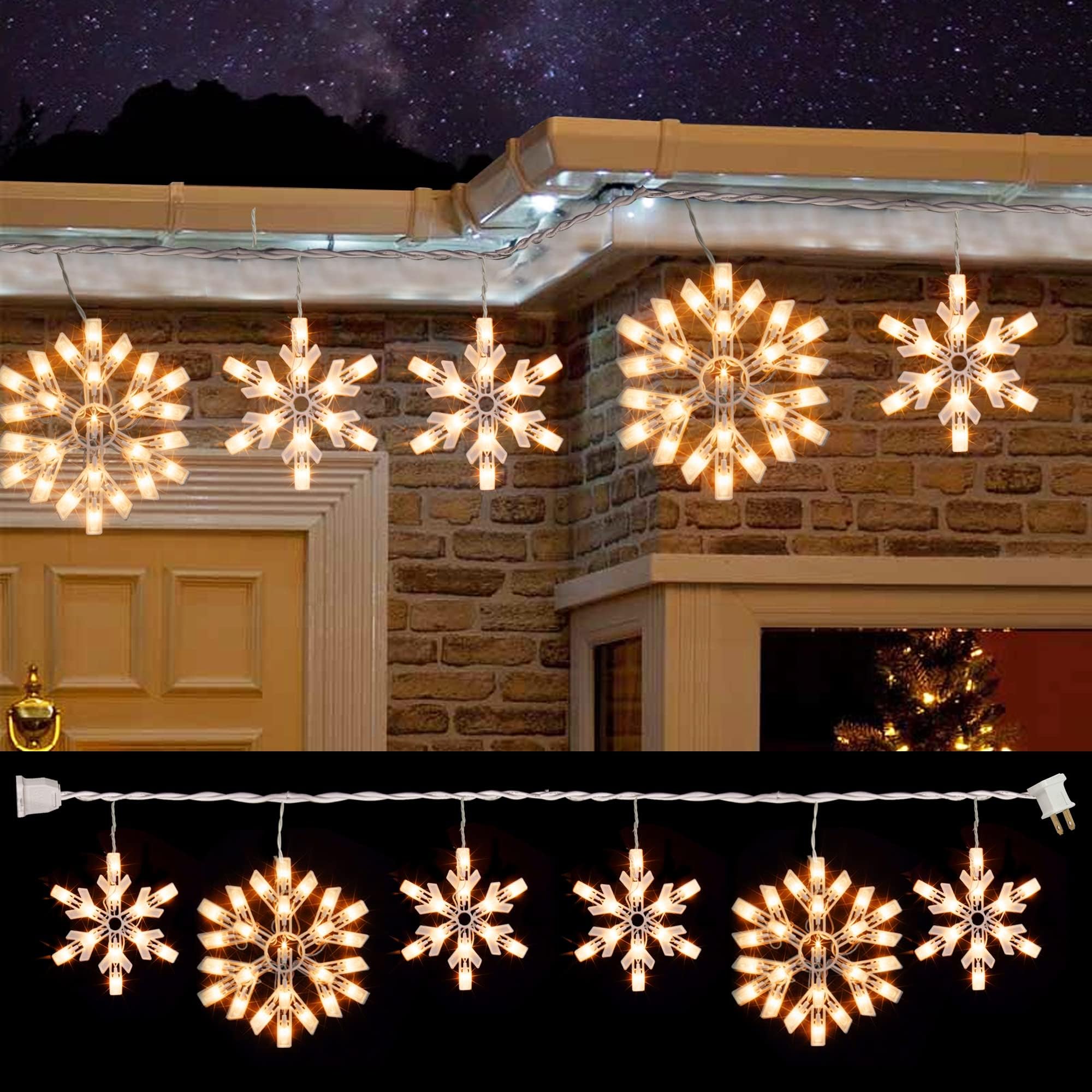 FUNPENY 8.5 FT Warm White Christmas Snowflake String Lights - 100 LED Connectable Icicle Fairy Lights for Indoor/Outdoor Decor | Perfect for Xmas Tree, Home, Party, Wedding & Holiday Decoration