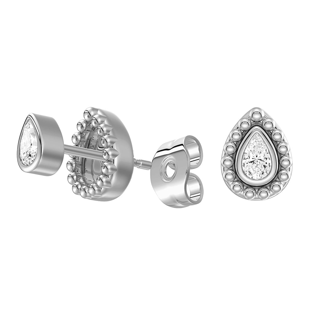 2 in 1 Convertible Beaded Jacket Stud Earrings with Pear Cut Lab Diamond - Elegant Jewelry for Women, Perfect for Weddings, Parties & Everyday Wear