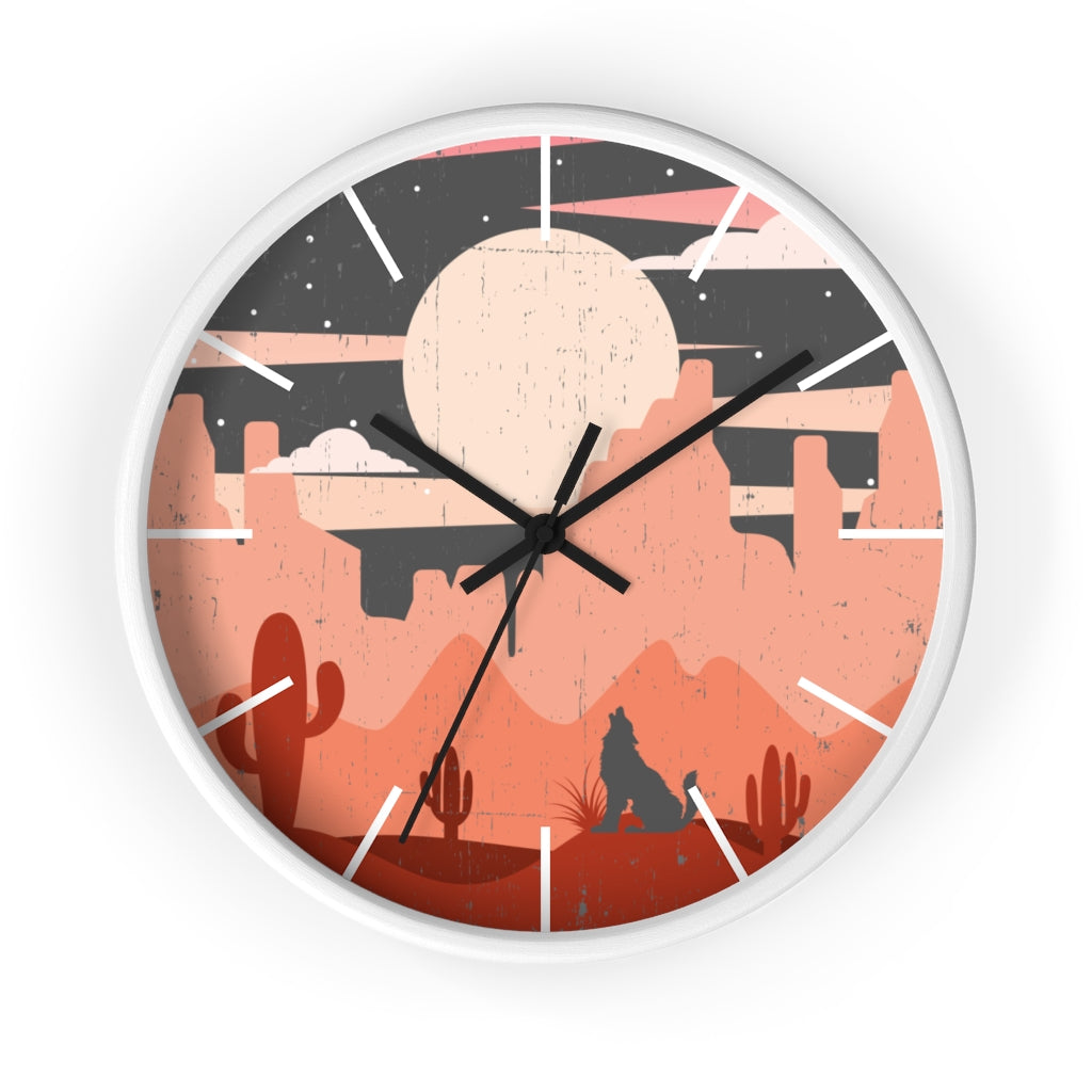 Pastel Howling Wolf Desert Wall Clock - Unique Southwestern Decor for Living Room, Bedroom, or Office - Perfect for Home & Cabin Decor