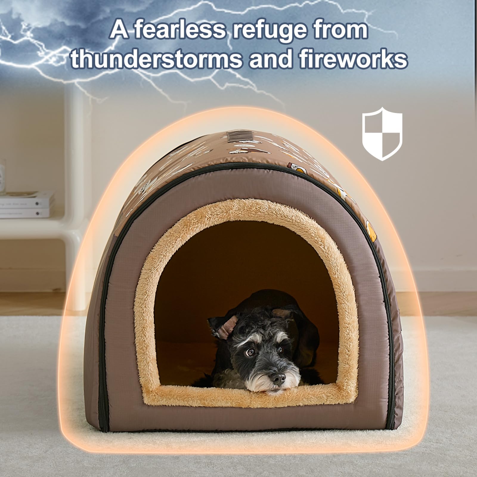 Jiupety 2-in-1 Portable Dog House for Medium Dogs - XL Size Indoor/Outdoor Pet Shelter with Waterproof Roof - Perfect for Backyard, Camping & Travel (Brown)