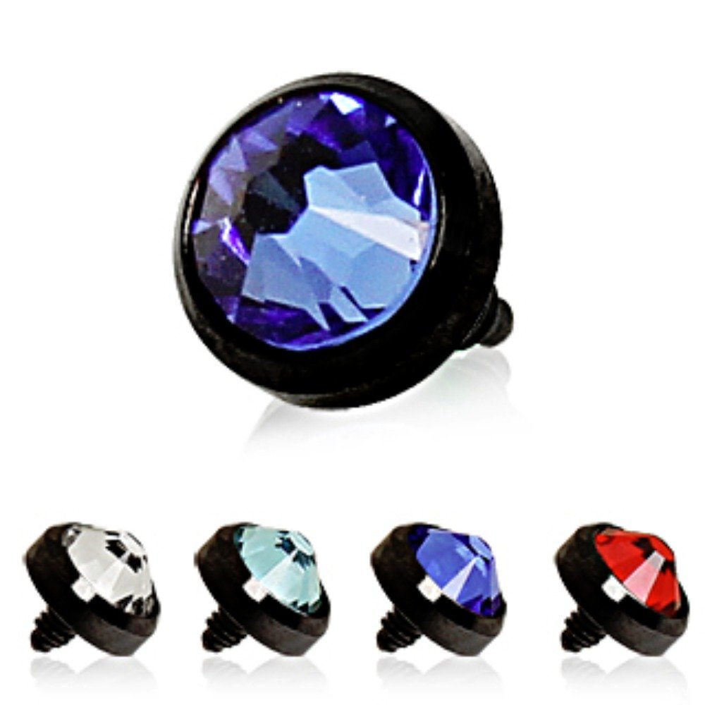 WildKlass Black PVD Plated CZ Dermal Top Jewelry - Flat Surface Body Piercing for Eyebrow, Lip, Nose & Ear - Perfect for Punk, Gothic & Alternative Fashion Styles