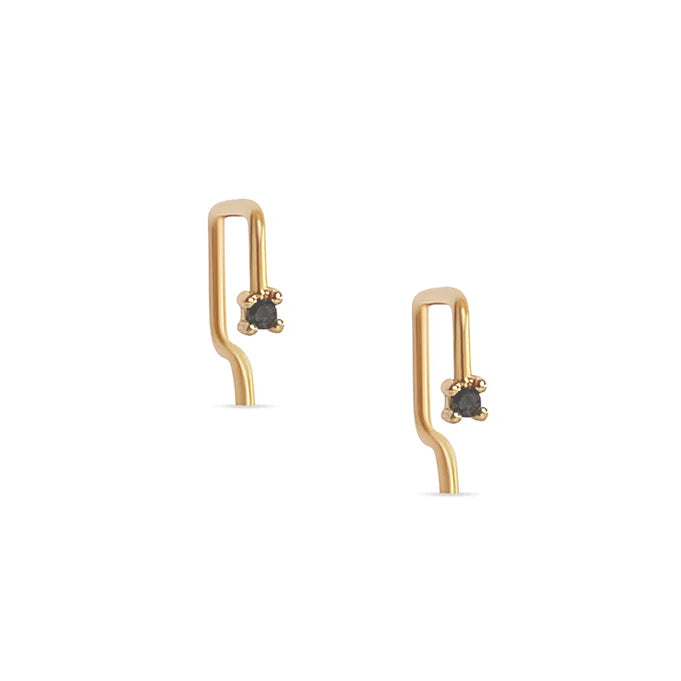 Black Diamond Tiny Gold Square Open Hoop Earrings - 14K Gold Plated Minimalist Stud Earrings for Women - Perfect for Everyday Wear, Parties & Special Occasions