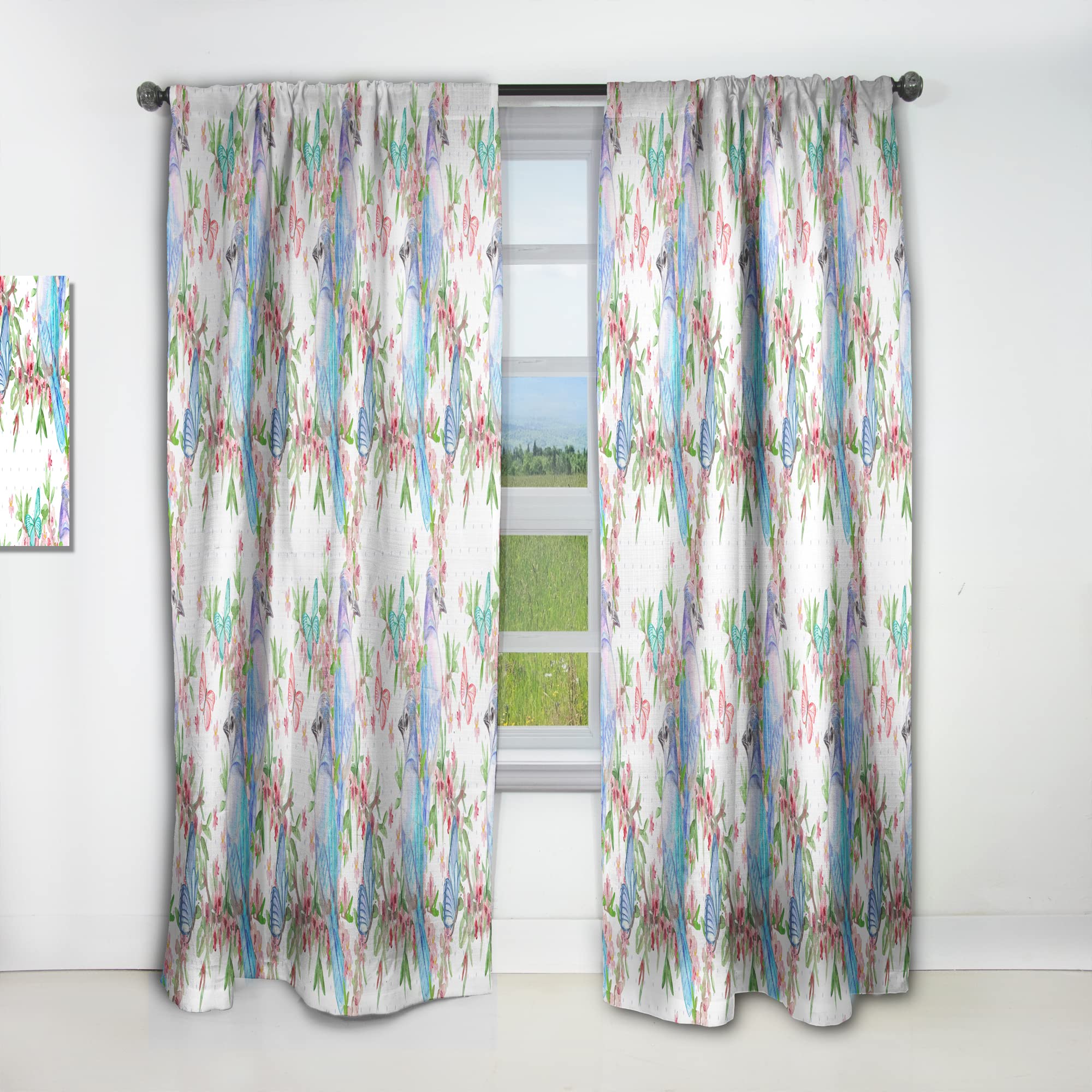 DesignQ Thermal Insulated Curtains - Elegant Bird & Butterfly Pattern Window Drapes for Bedroom & Living Room (52x90, Single Panel) - Perfect for Home Decor & Light Control