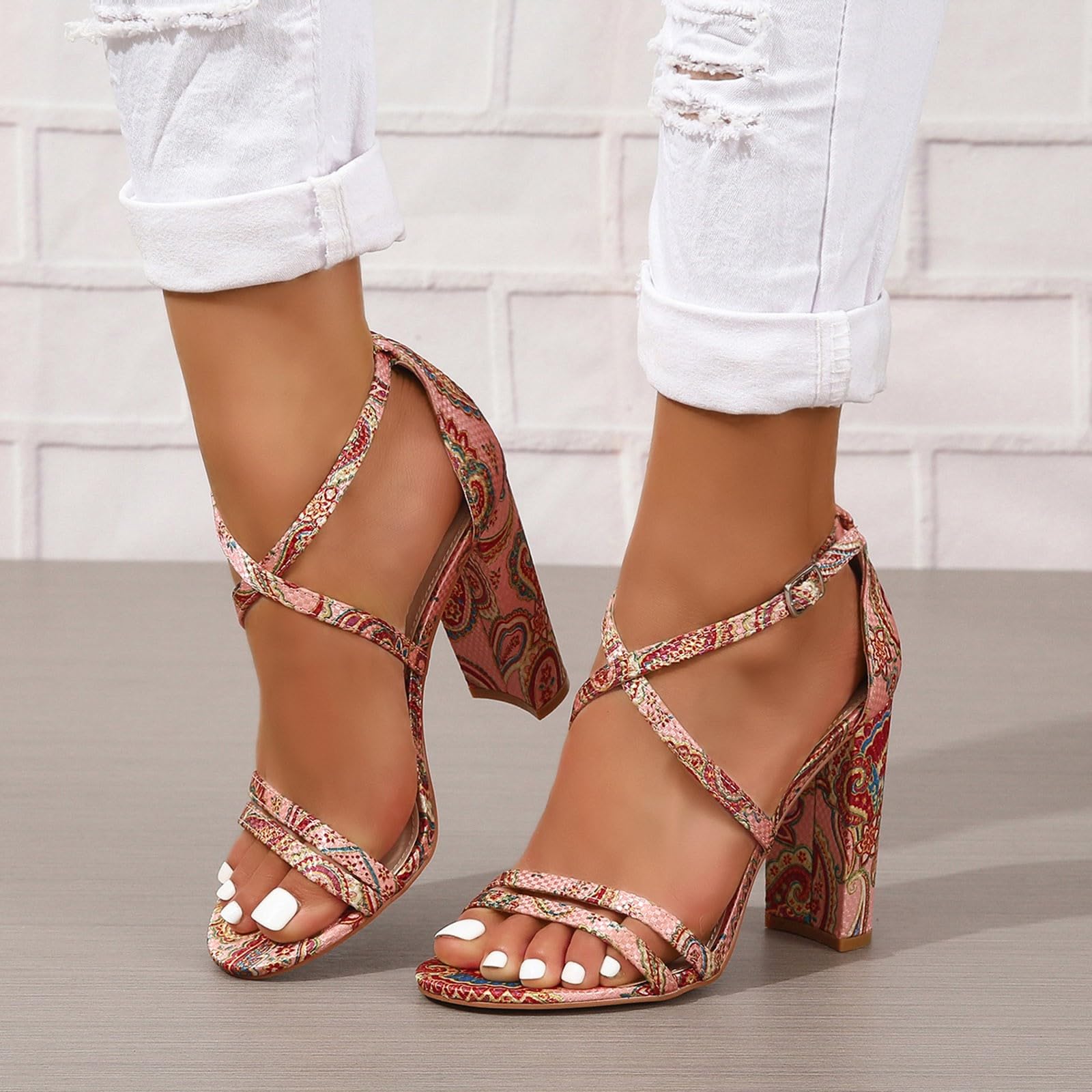 Strappy Heel Sandals for Women - Chunky High Heel Open Toe Lace Up Pumps - Perfect for Weddings, Parties & Evening Dresses