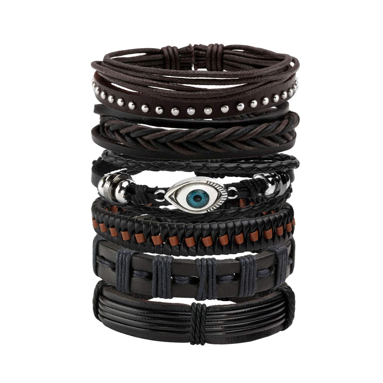 6-12PCS Braided Faux Leather Bracelet Set - Punk Style Adjustable Cuff Wrap Bracelets for Men & Women - Perfect for Casual Wear, Music Festivals and Boho Fashion Accessories