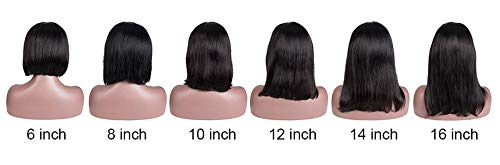 150% Density Human Hair Lace Front Wigs with Air Bangs - 10 Inch Bob Thick Straight Natural Color Lace Wig for Black Women | Perfect for Daily Wear, Parties & Special Occasions