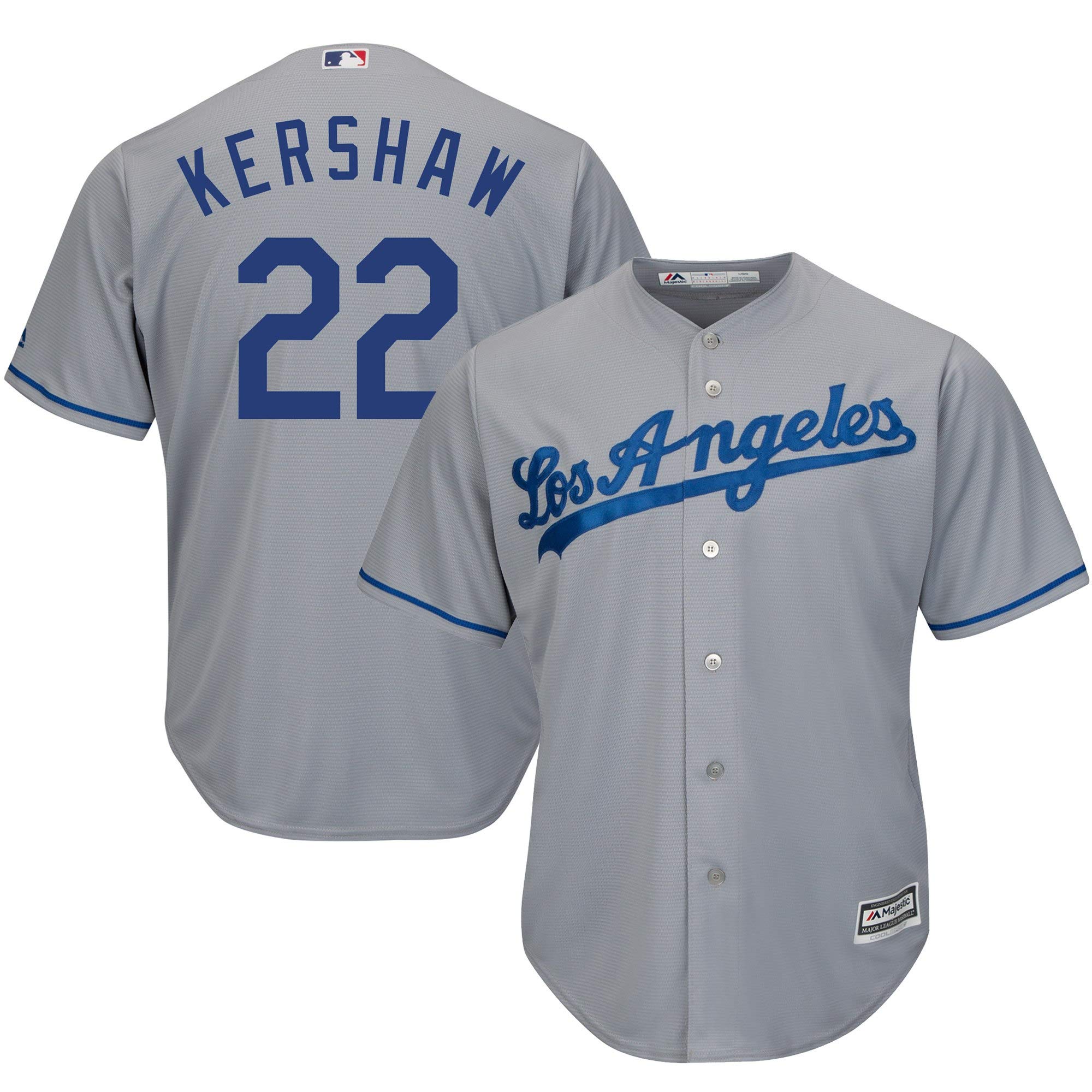 Authentic Clayton Kershaw Los Angeles Dodgers MLB Majestic Youth Boys Jersey (Sizes 8-20) - Gray Cool Base Replica - Perfect for Baseball Games, Fan Events & Sports Collectibles
