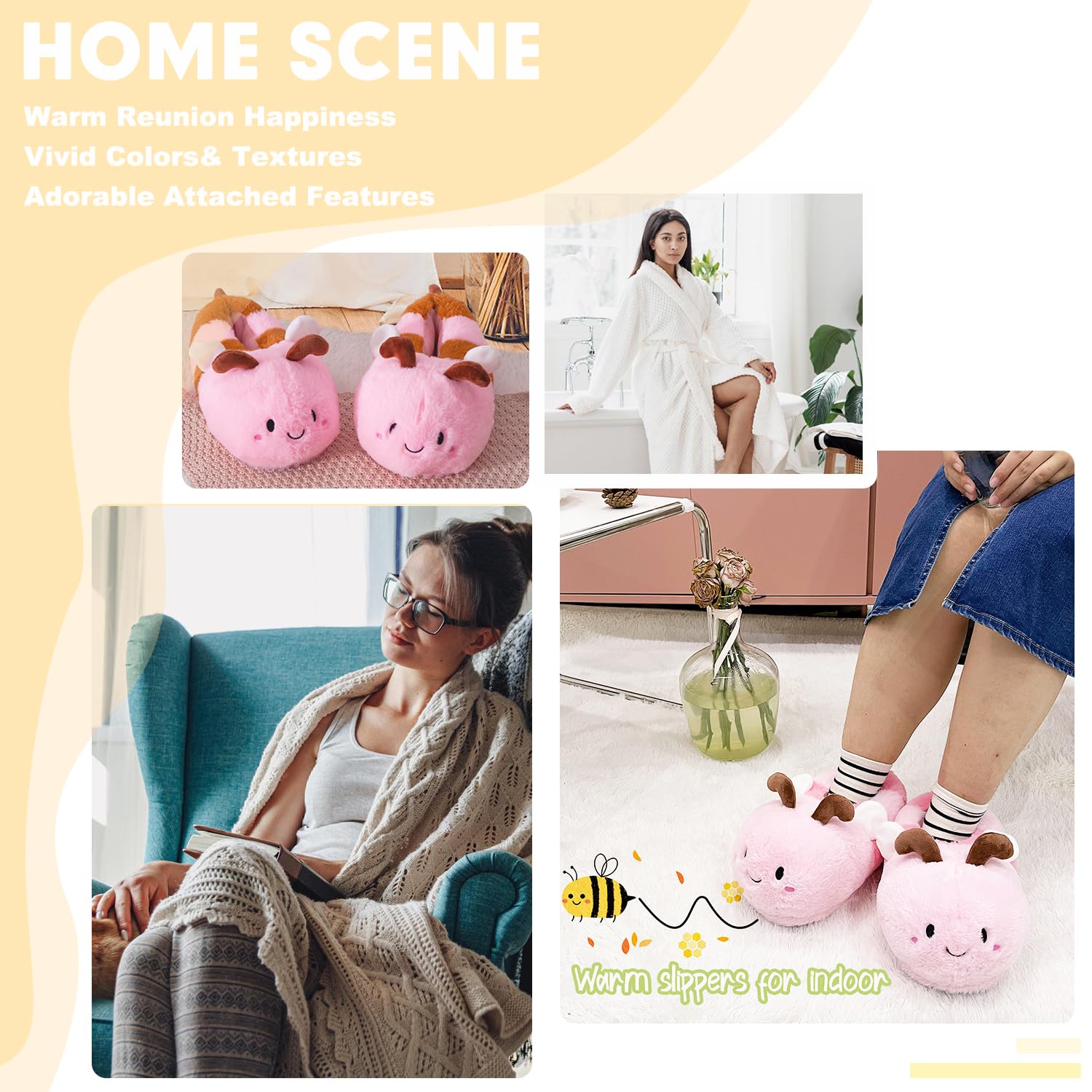 Women's Cute Bee Animal Slippers - Funny Bumblebee House Shoes, Soft Fuzzy Winter Warm Slippers for Indoor Comfort | Perfect Cozy Gift for Her, Lounge Wear & Home Relaxation