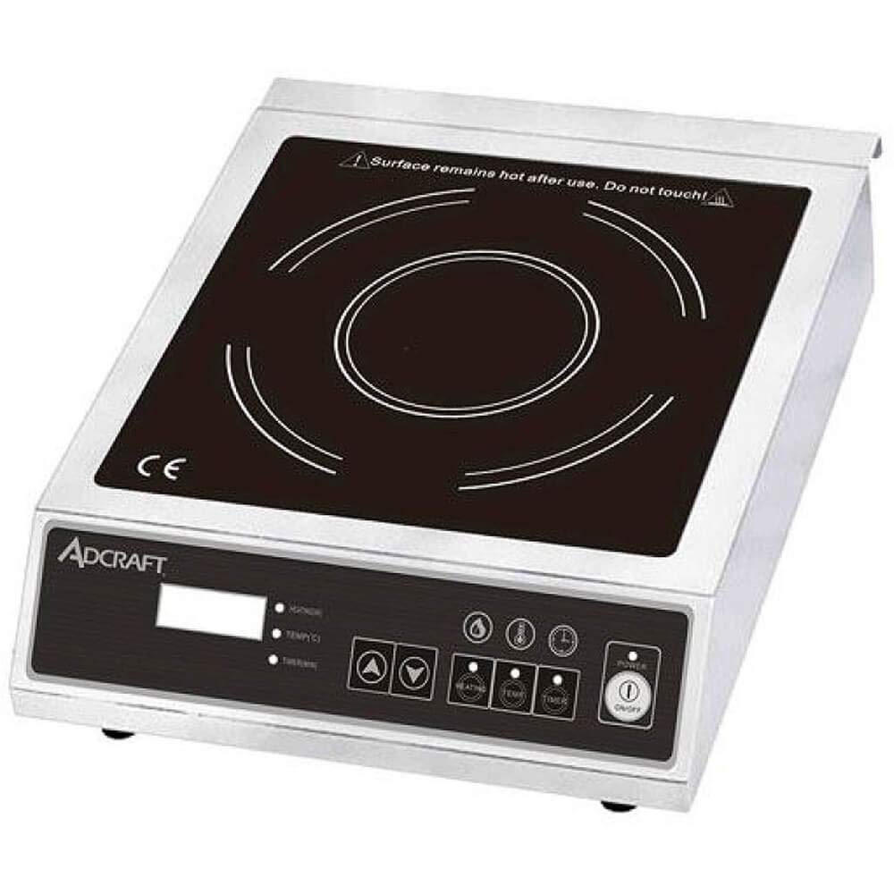 Adcraft 1800W Electric Induction Cooktop with Stainless Steel Frame & Ceramic Glass Surface - Auto Shutoff, 170-Min Timer, 460°F Max Temperature - 120V Commercial Countertop Burner for Home Kitchen, Restaurant, Buffet & Outdoor Cooking