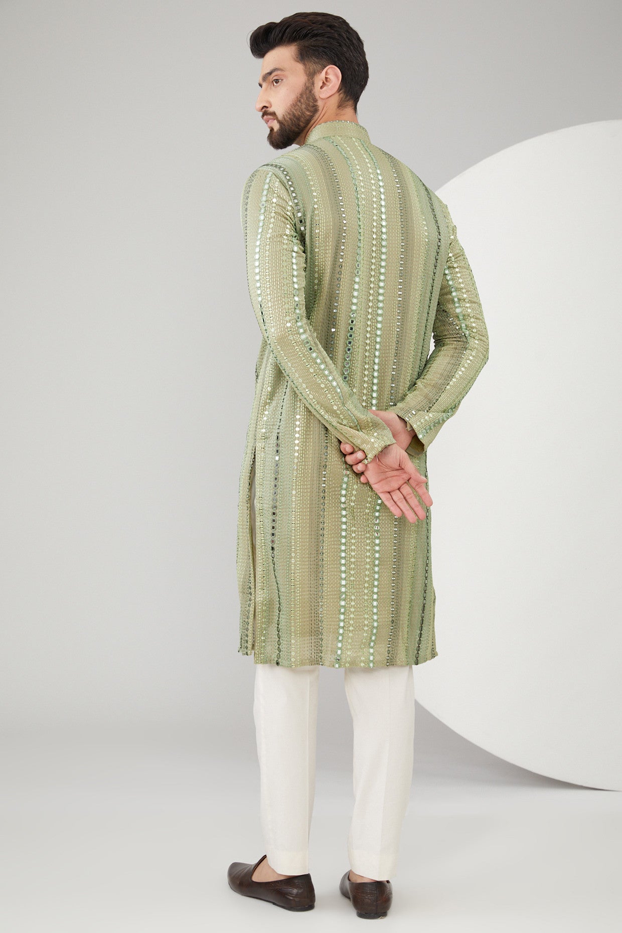 Mehendi Green Georgette Mirror Work Kurta - Elegant Indian Embroidered Tunic Top for Women | Perfect for Festivals, Weddings & Ethnic Parties