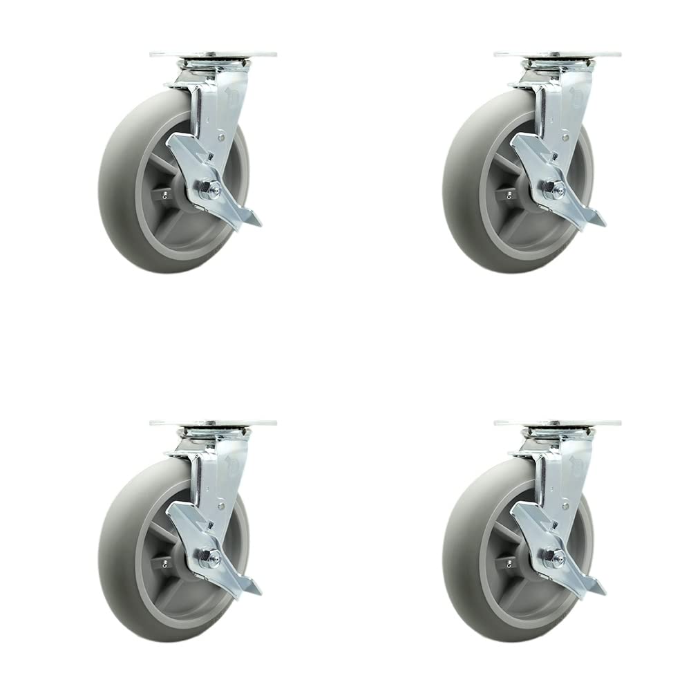Lavex Lodging Housekeeping Cart Caster Set - 4 Maintenance-Free Swivel Casters with Brakes for Hotel Cleaning Carts - Heavy Duty Replacement Wheels for Housekeeping & Janitorial Use - Perfect for Hotels, Hospitals & Commercial Cleaning Services