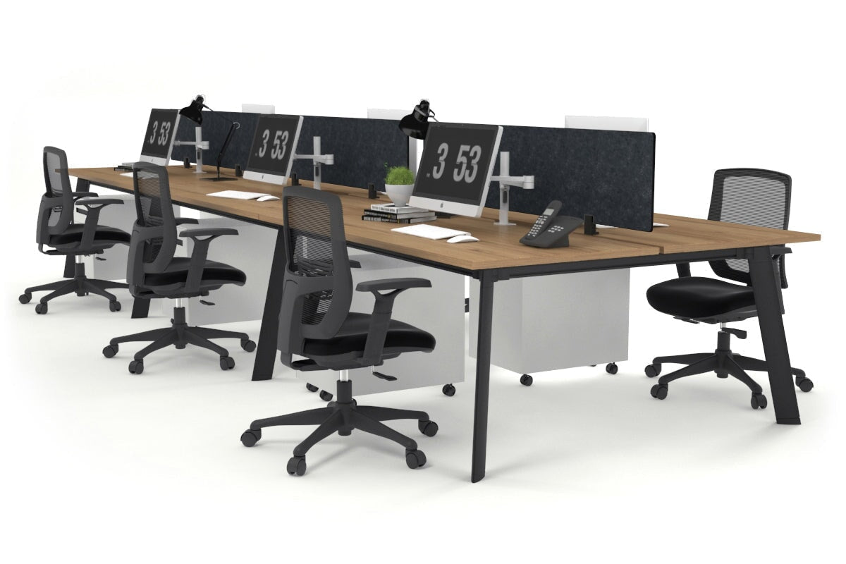 6-Person Black Frame Workstation with Cable Management - 1400L x 800W Office Desk for Team Collaboration & Open Workspaces