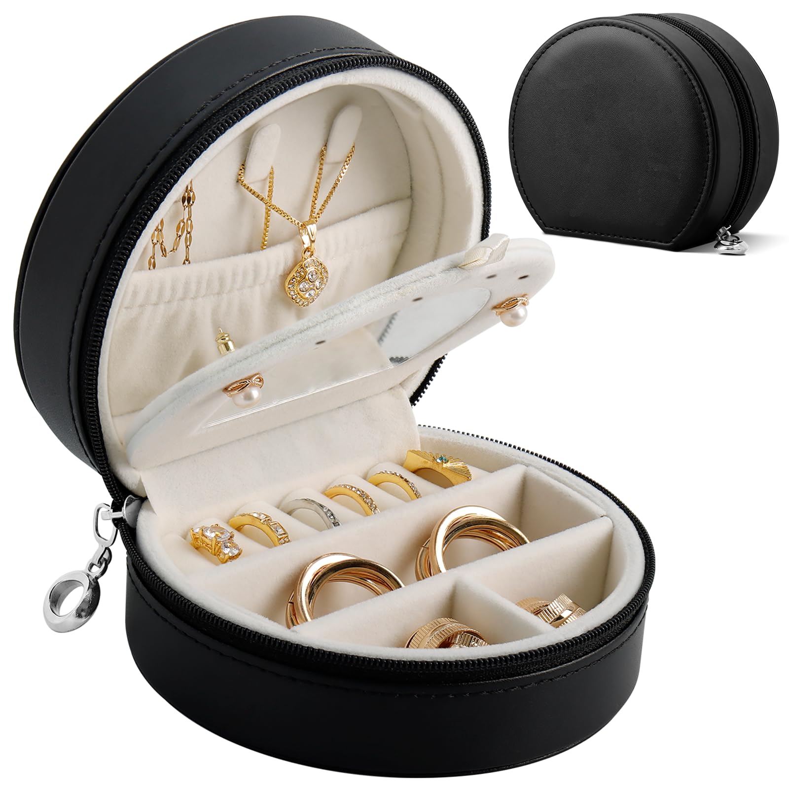 PU Leather Travel Jewelry Organizer Case for Women - Compact Jewelry Box with Mirror, Portable Jewelry Storage - Perfect for Travel, Birthday & Mother's Day Gifts | Great for Vacations, Business Trips & Daily Use