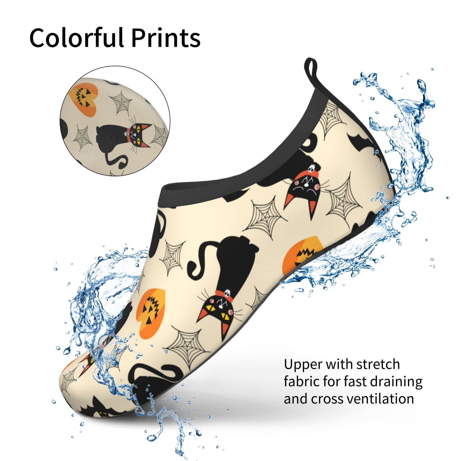 Quick-Dry Aqua Socks | Barefoot Water Shoes for Beach, Swim & Halloween | Non-Slip Black Cat Design for Men & Women | Perfect for Pool, Surfing & Water Sports